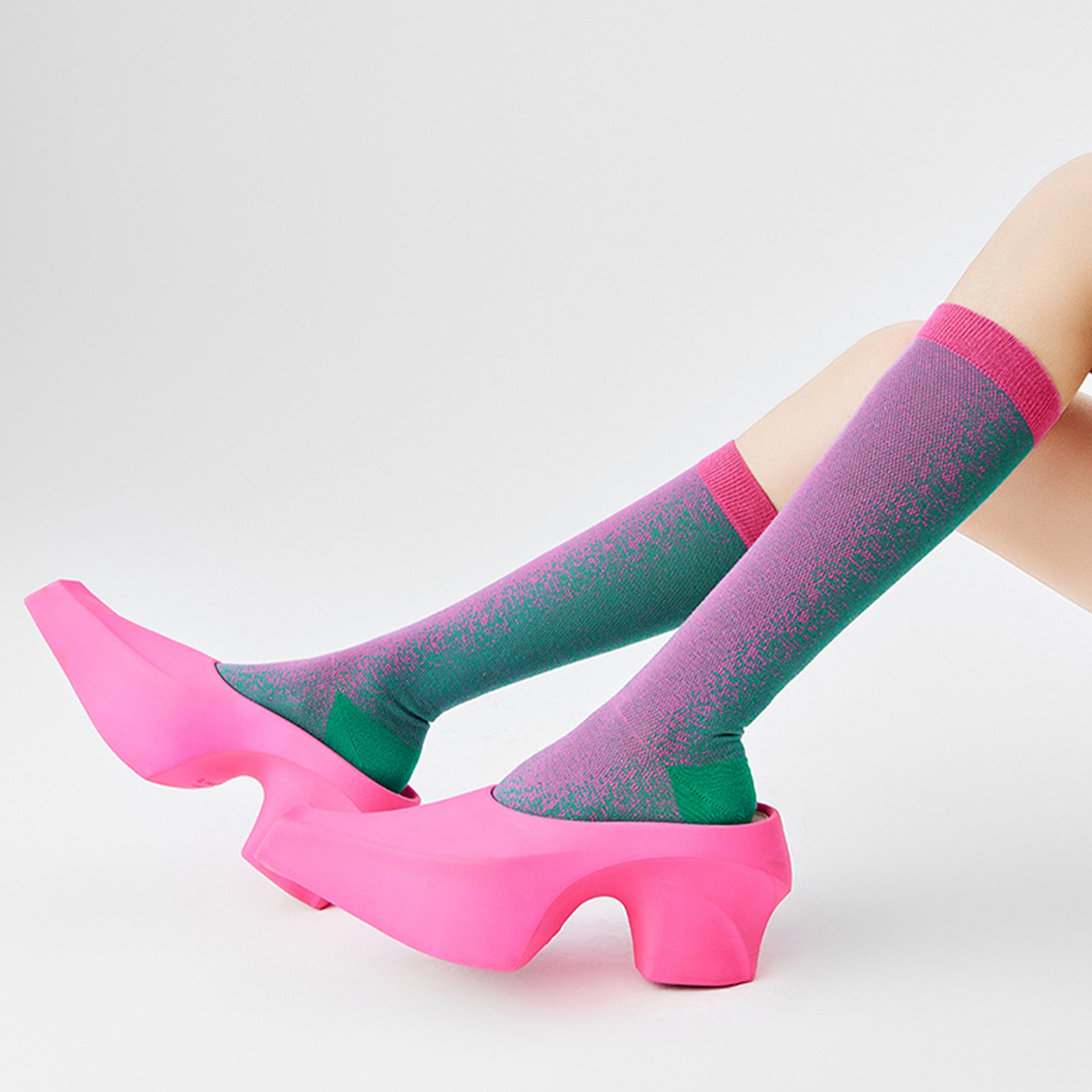 Light Particles over-the-calf sock - pink & green