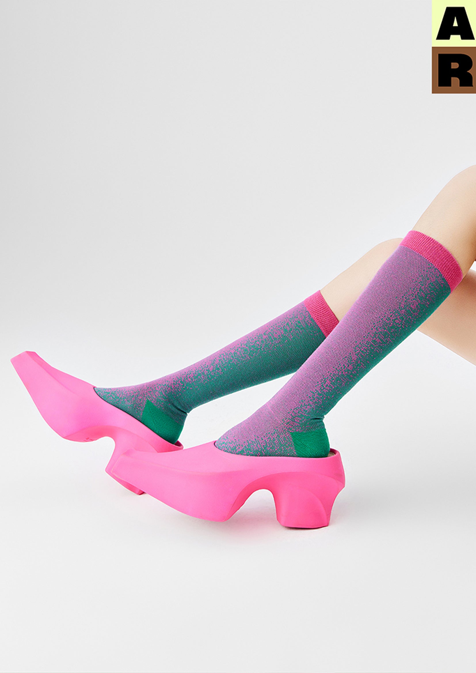 Light Particles over-the-calf sock - pink & green