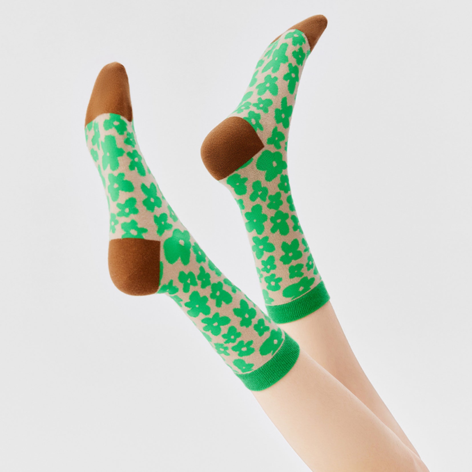 Purslane flower mid-calf sock - green