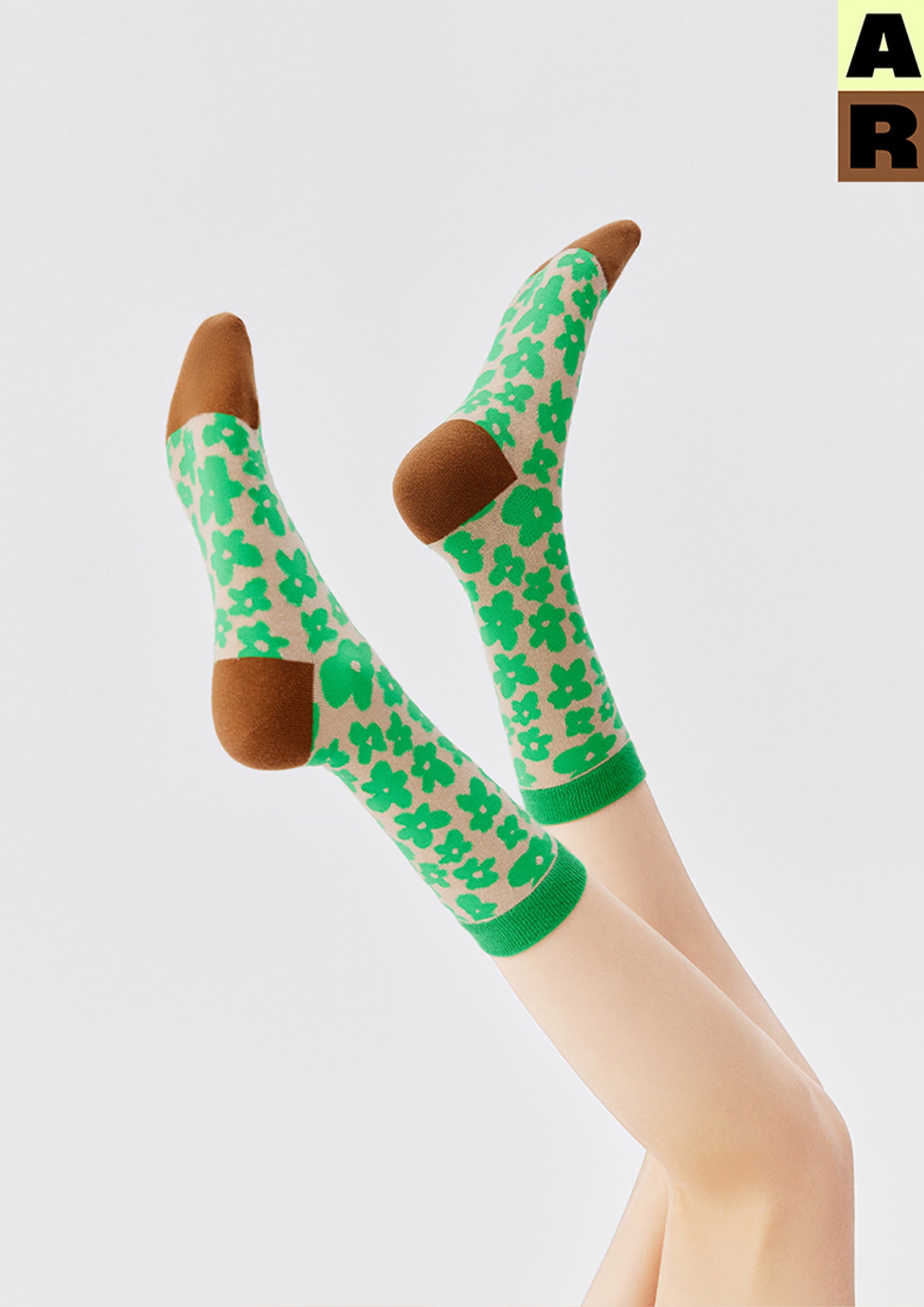 Purslane flower mid-calf sock - green