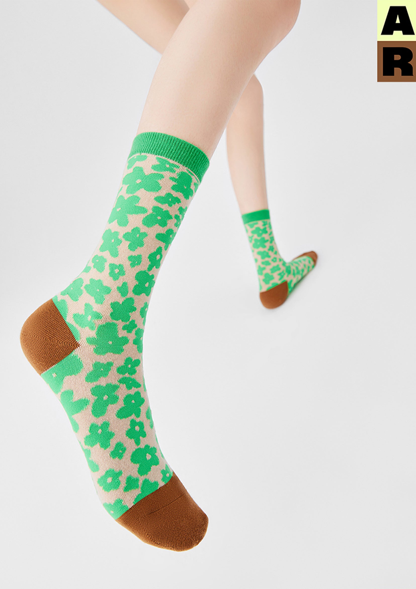 Purslane flower mid-calf sock - green