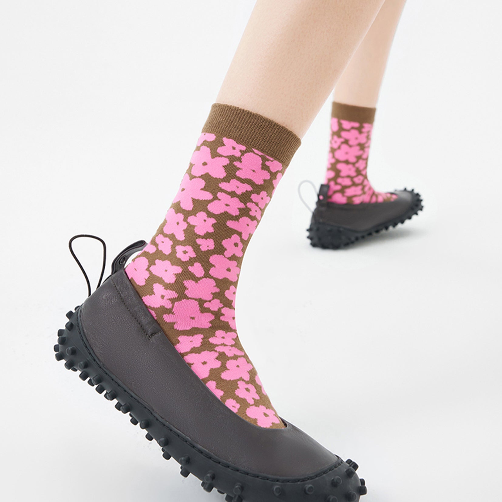 Purslane flower mid-calf sock - pink