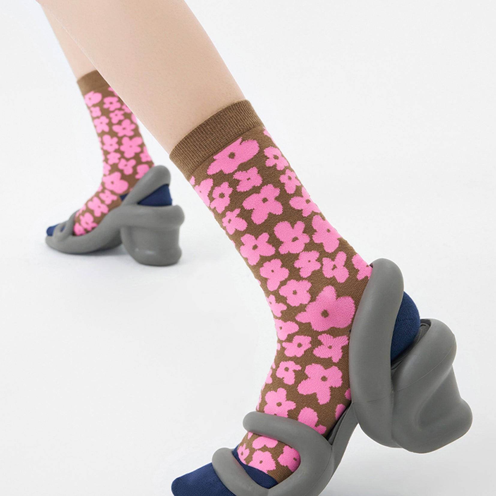 Purslane flower mid-calf sock - pink