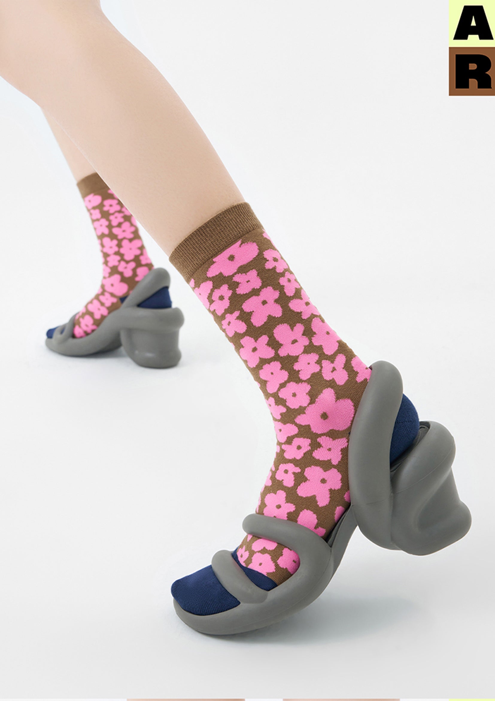 Purslane flower mid-calf sock - pink