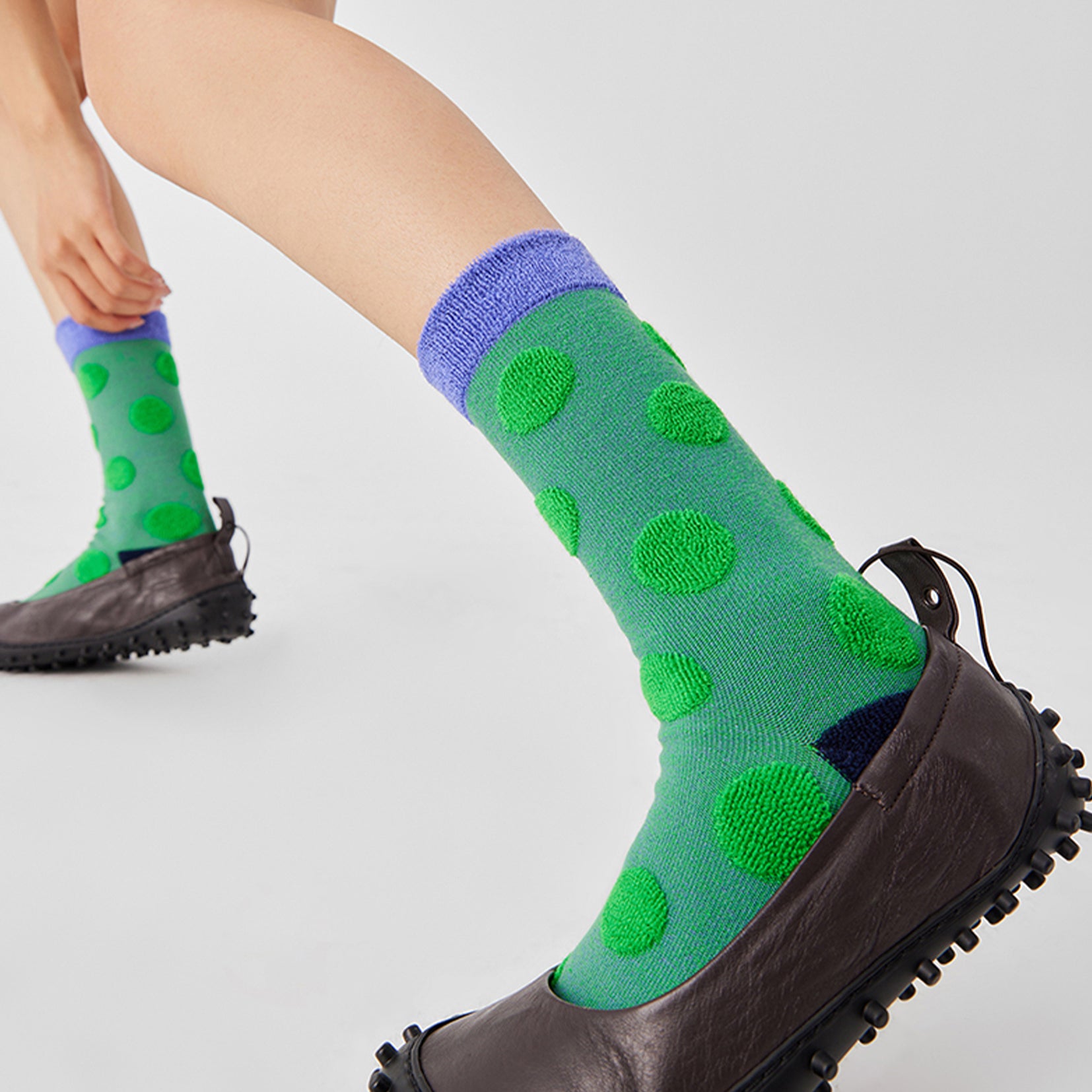 Terry polka dot mid-calf sock - sea green