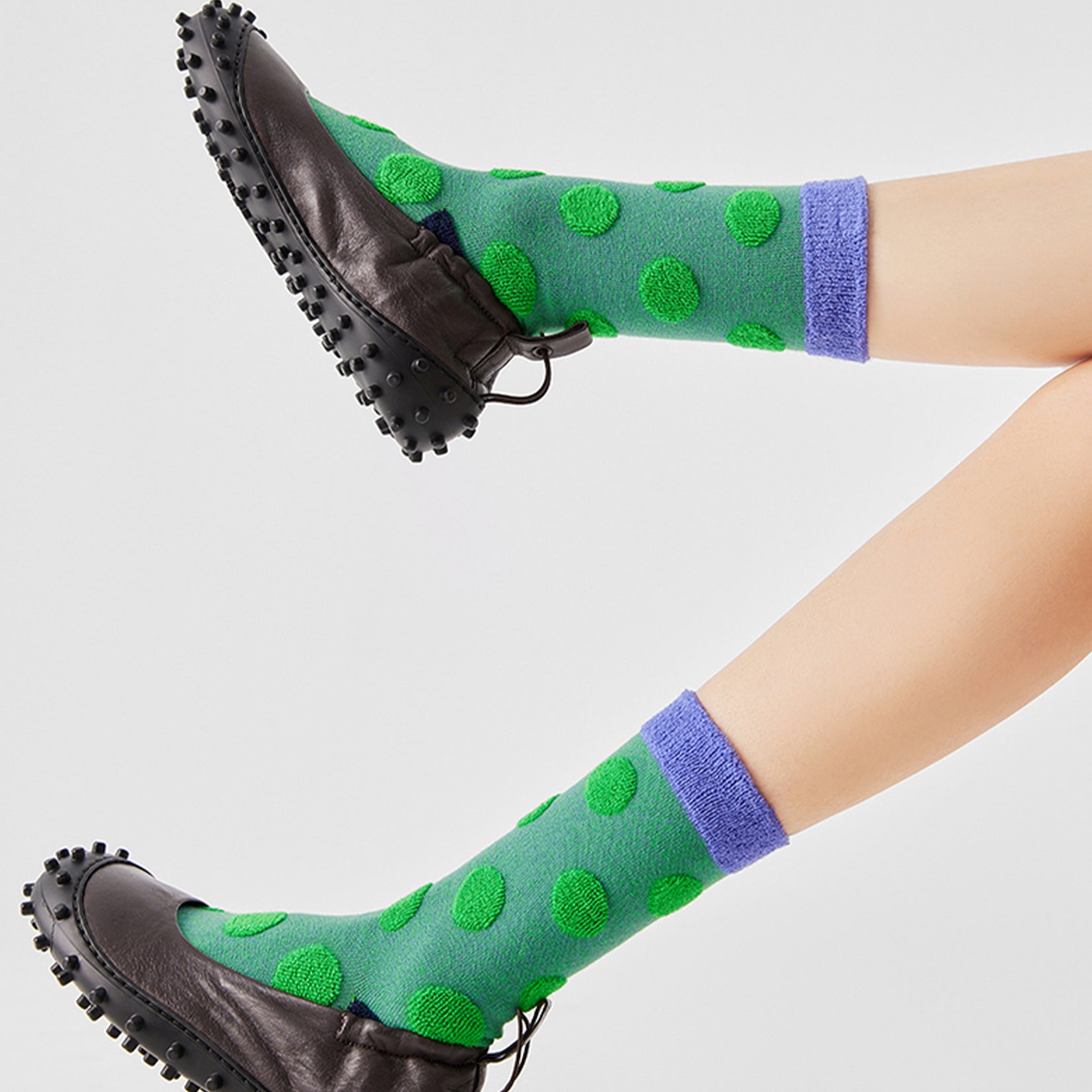 Terry polka dot mid-calf sock - sea green