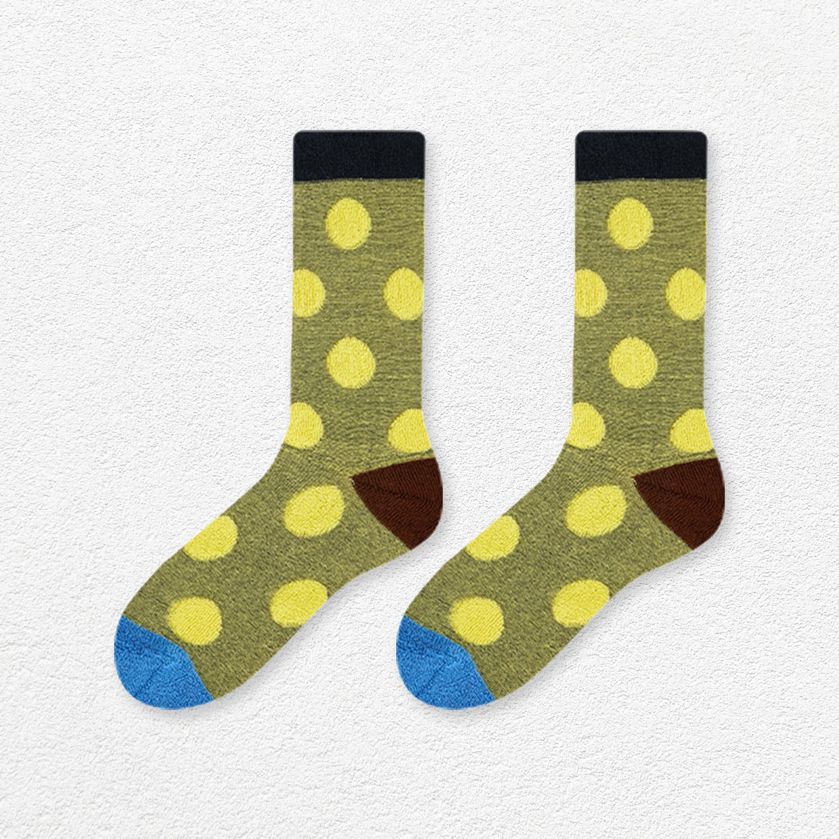 Terry polka dot mid-calf sock - flax yellow