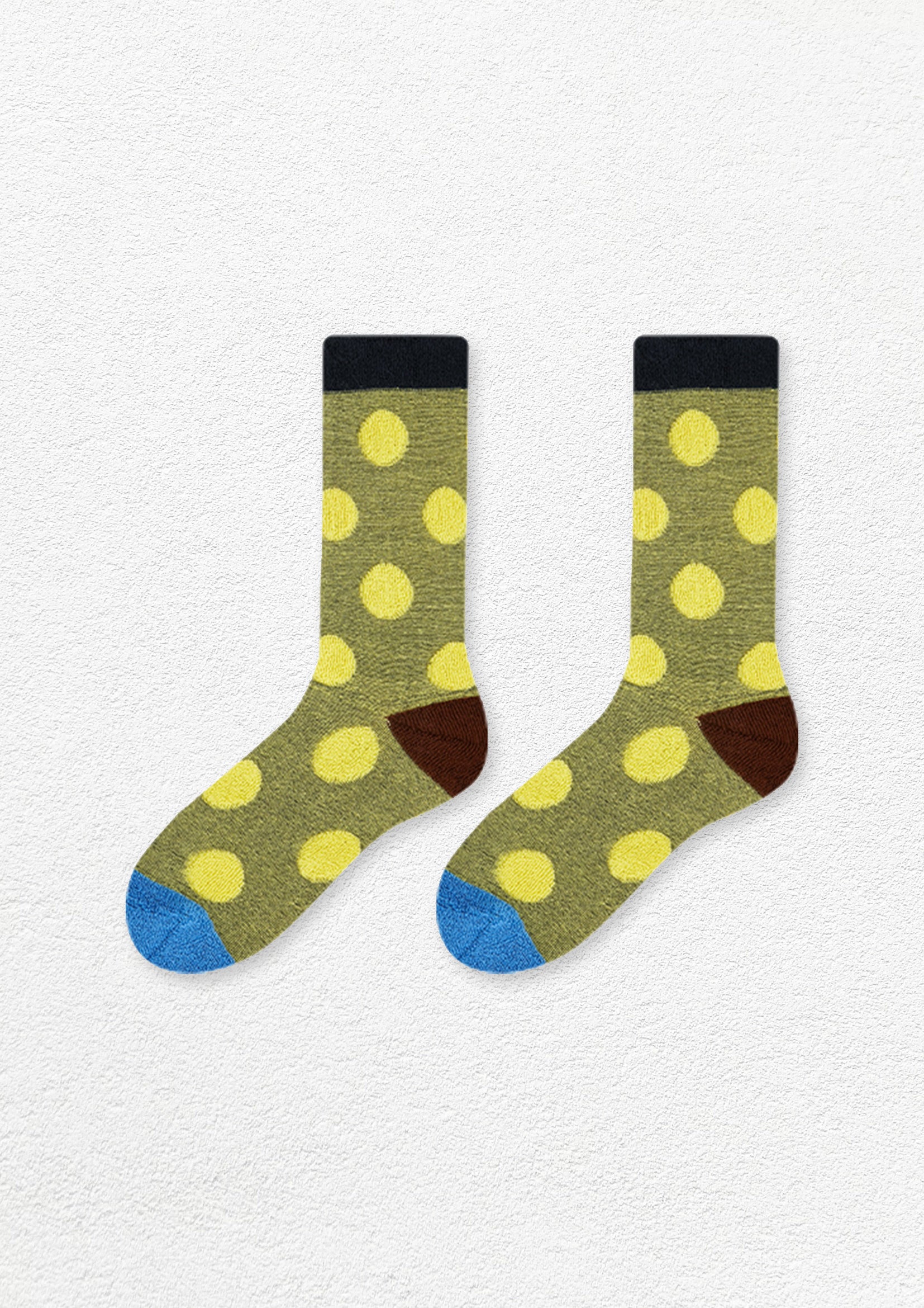 Terry polka dot mid-calf sock - flax yellow