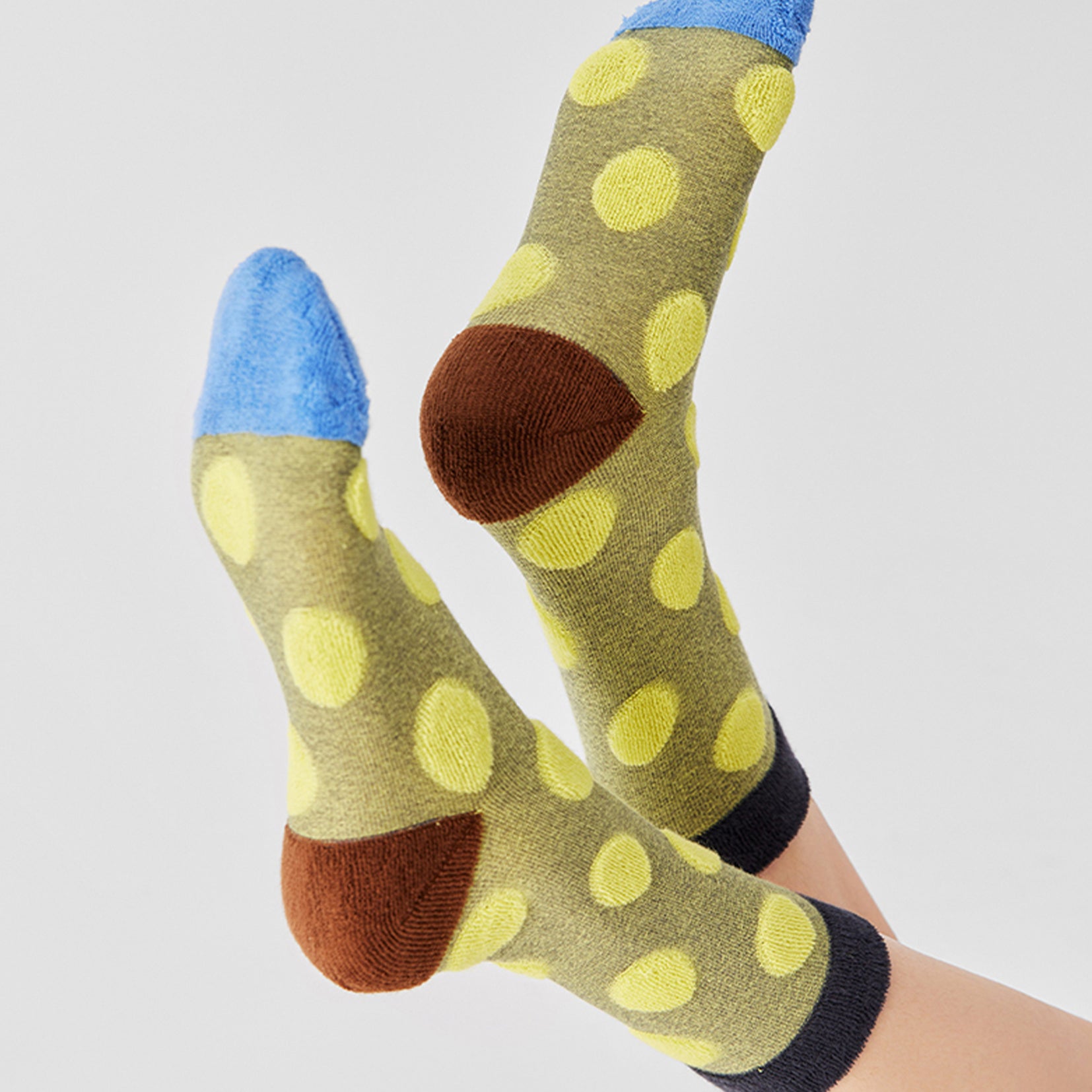 Terry polka dot mid-calf sock - flax yellow