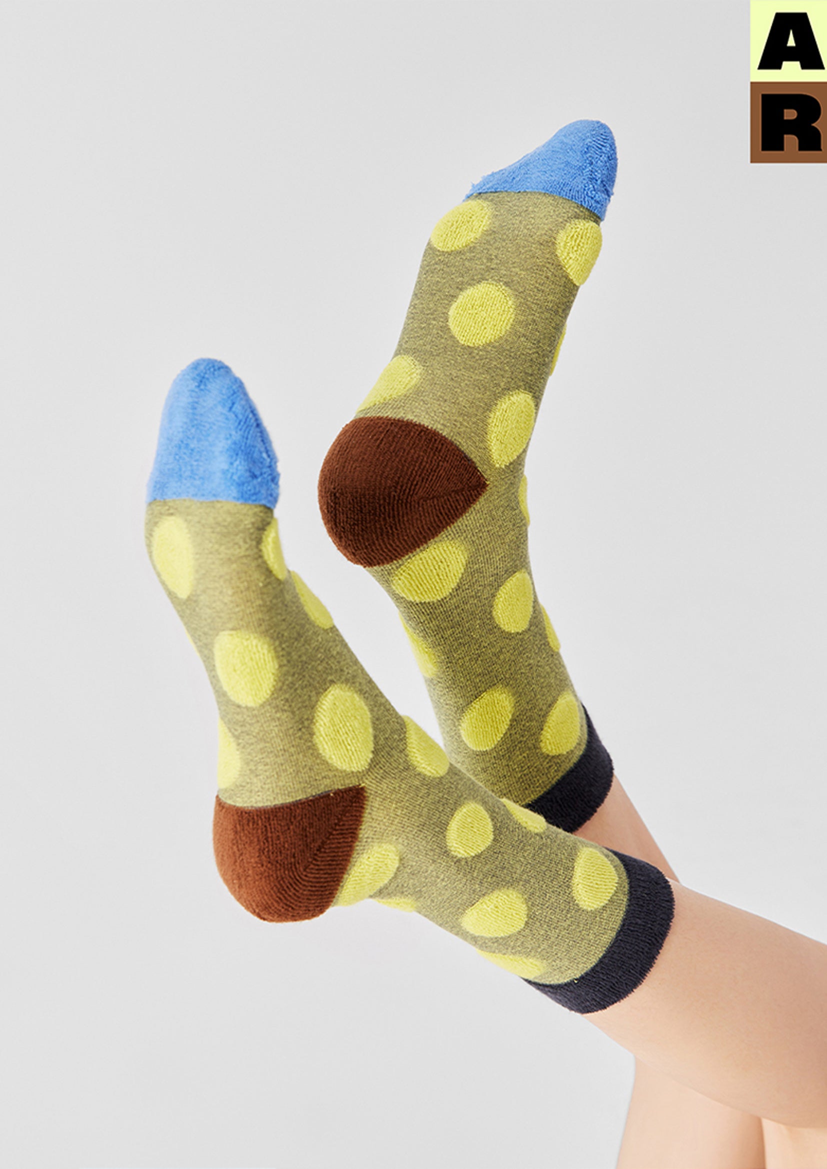 Terry polka dot mid-calf sock - flax yellow