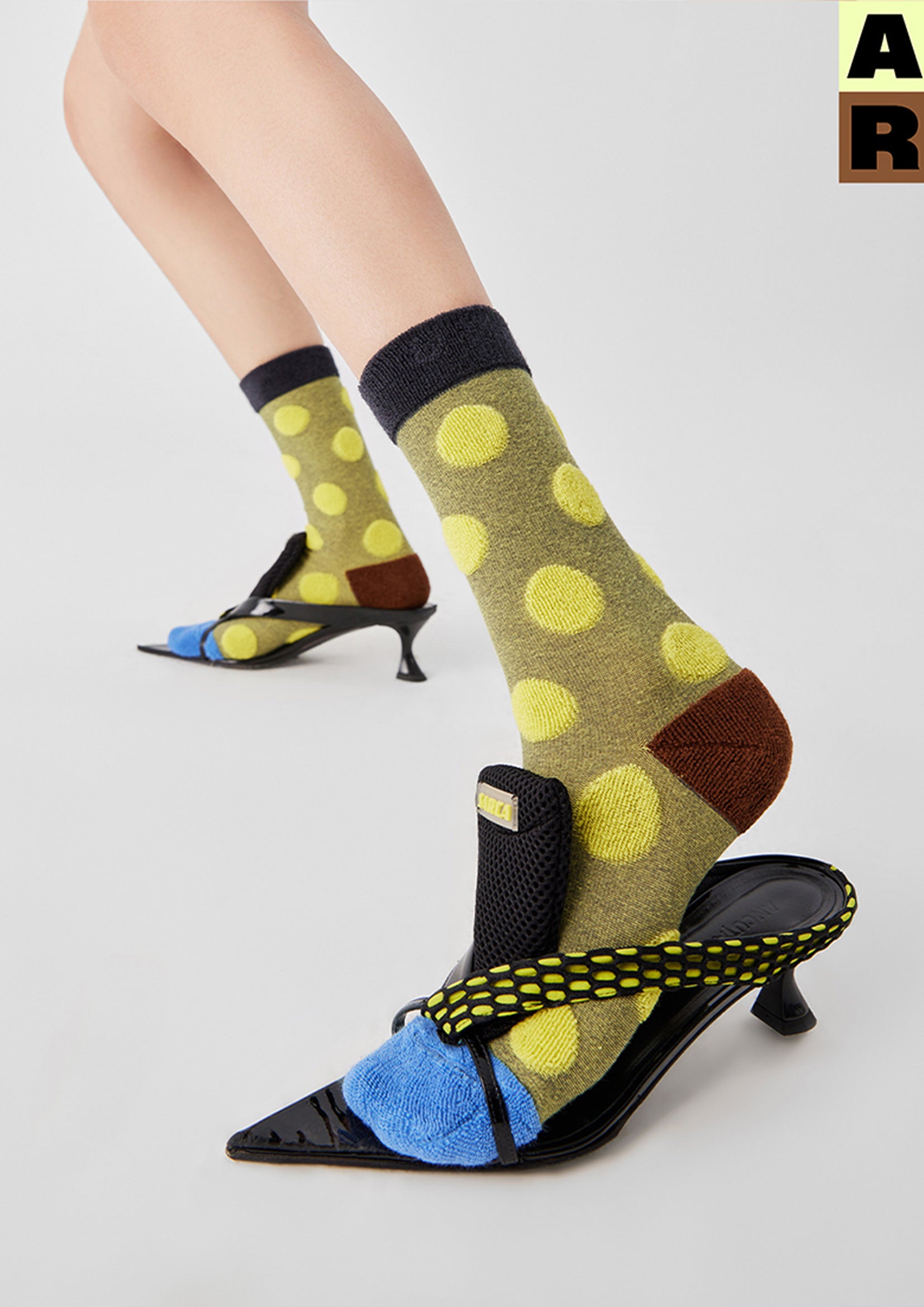 Terry polka dot mid-calf sock - flax yellow