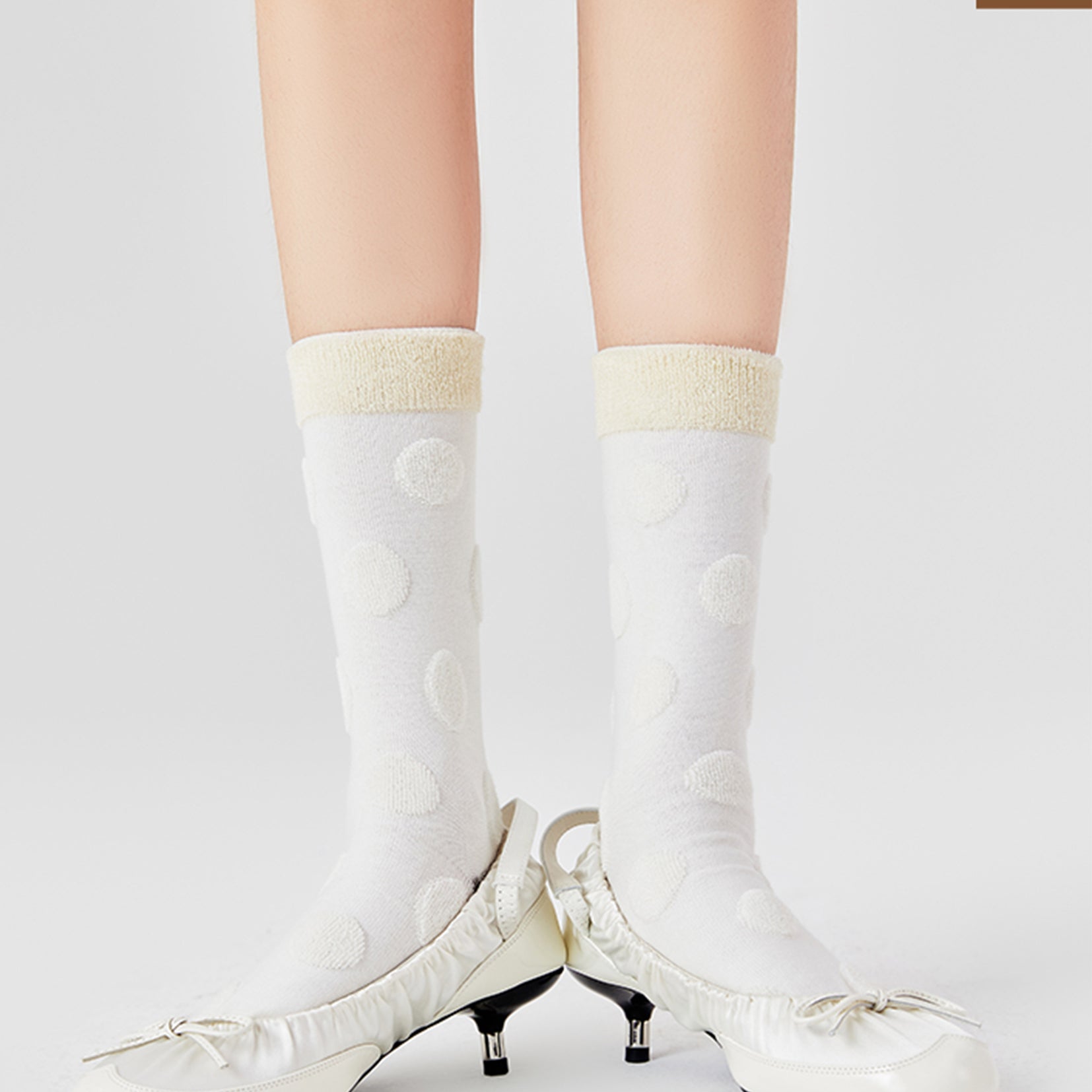 Terry polka dot mid-calf sock - cloud white