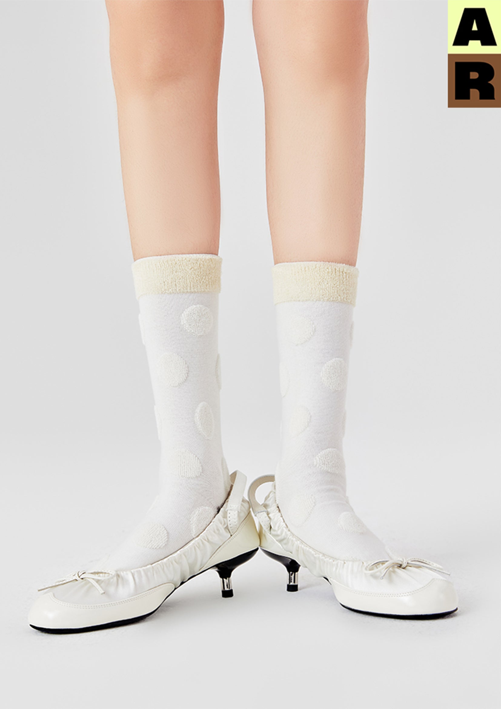 Terry polka dot mid-calf sock - cloud white