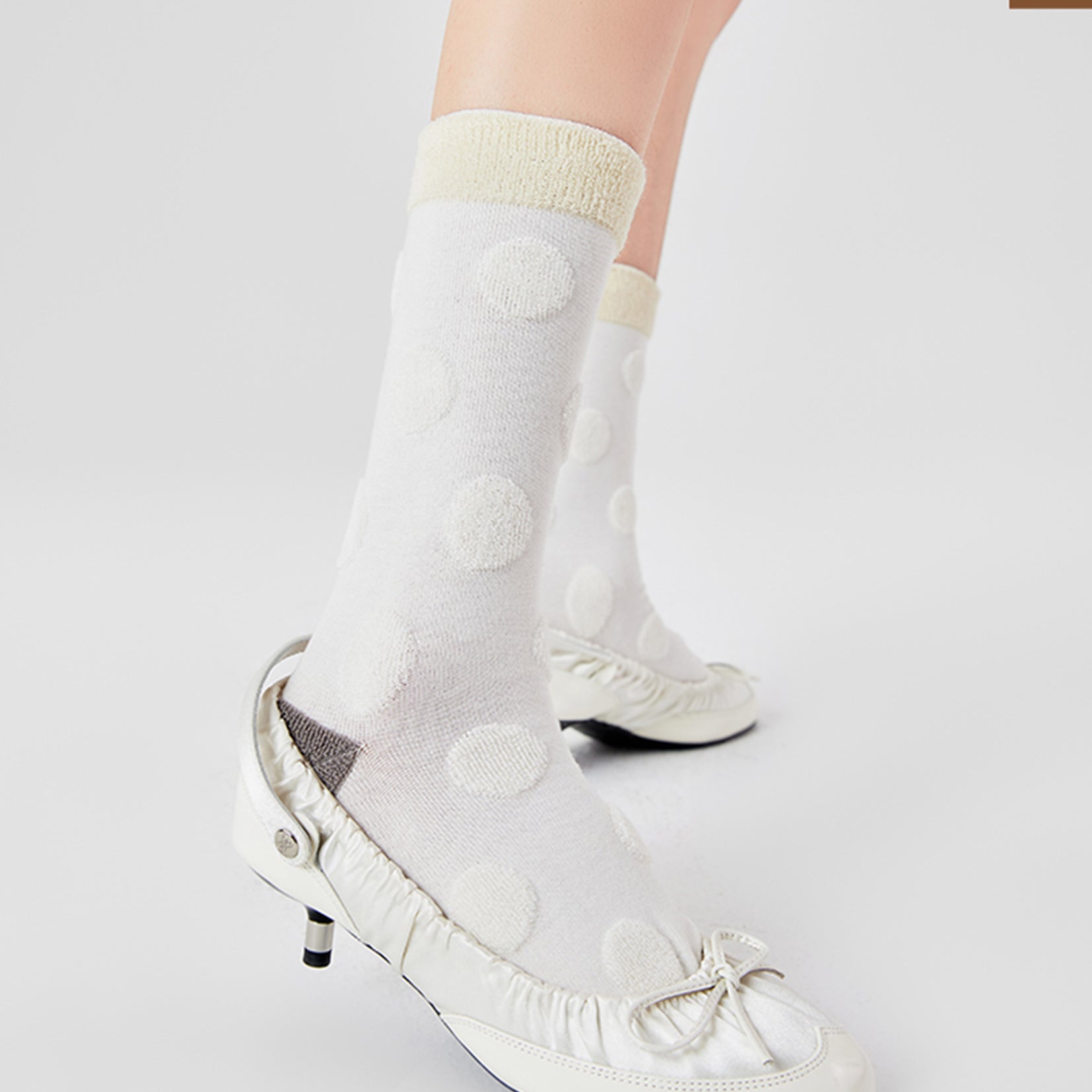 Terry polka dot mid-calf sock - cloud white