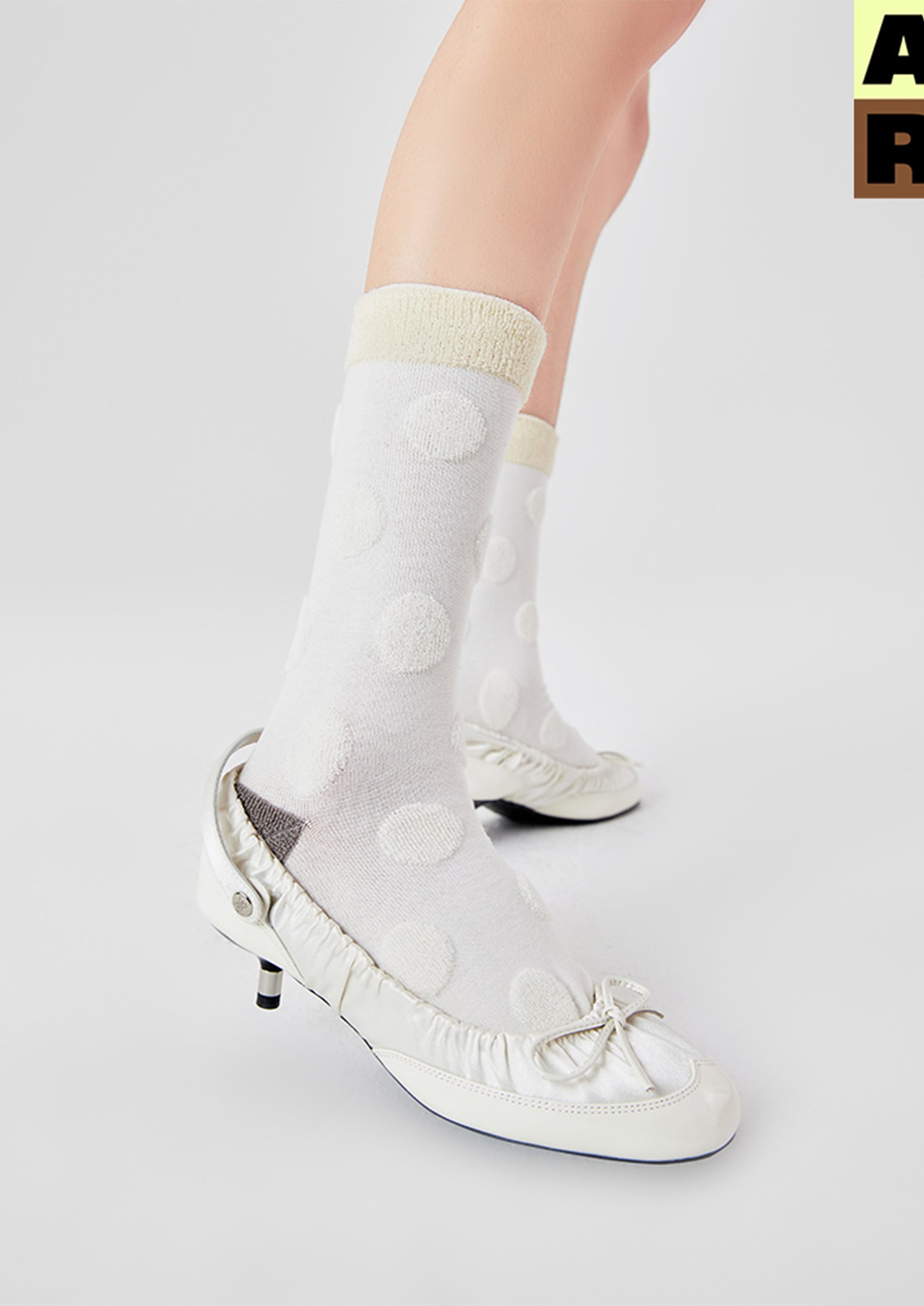 Terry polka dot mid-calf sock - cloud white