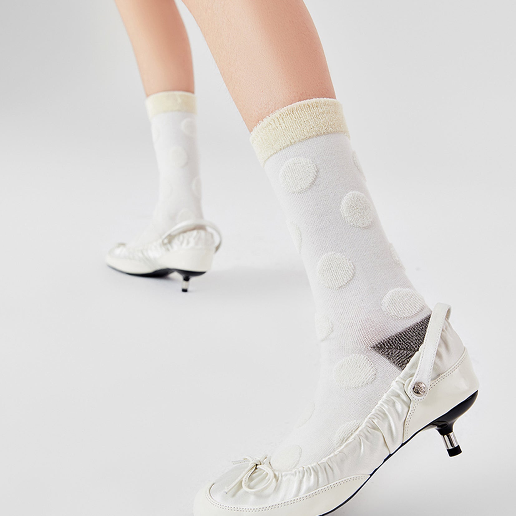 Terry polka dot mid-calf sock - cloud white