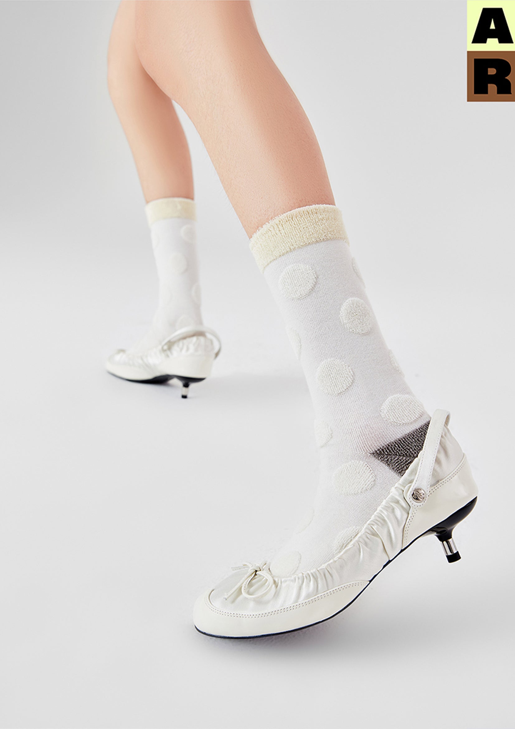 Terry polka dot mid-calf sock - cloud white