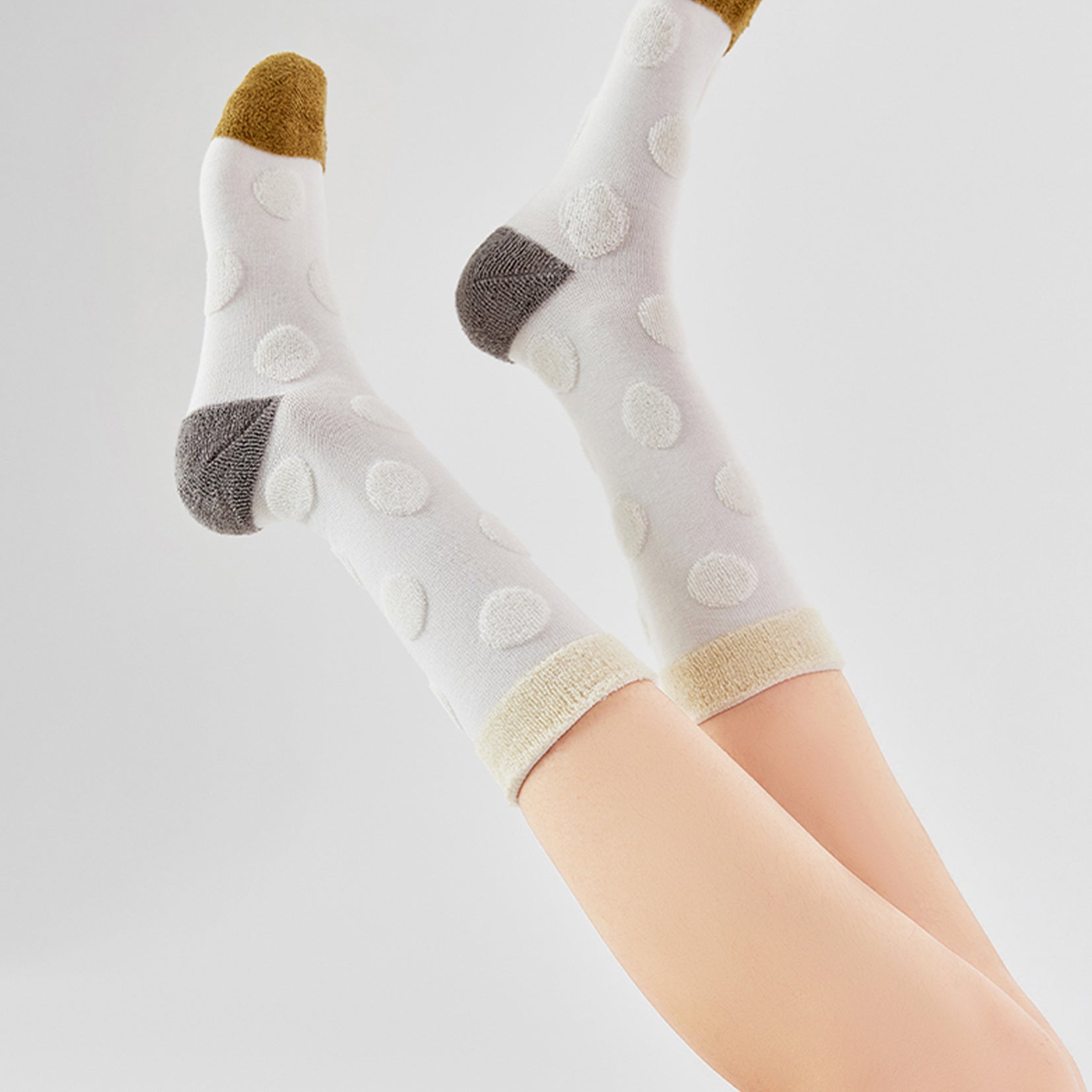 Terry polka dot mid-calf sock - cloud white