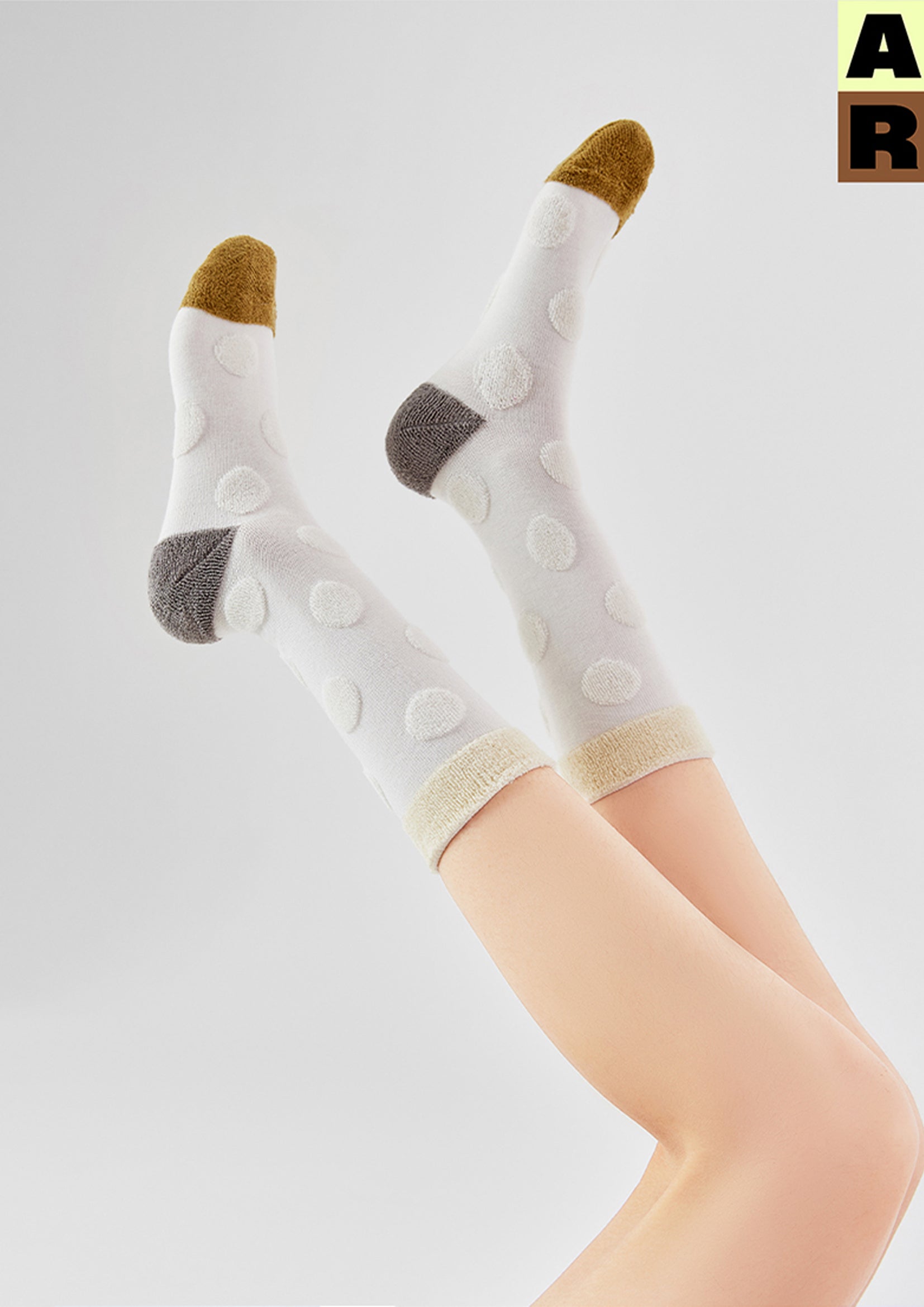 Terry polka dot mid-calf sock - cloud white