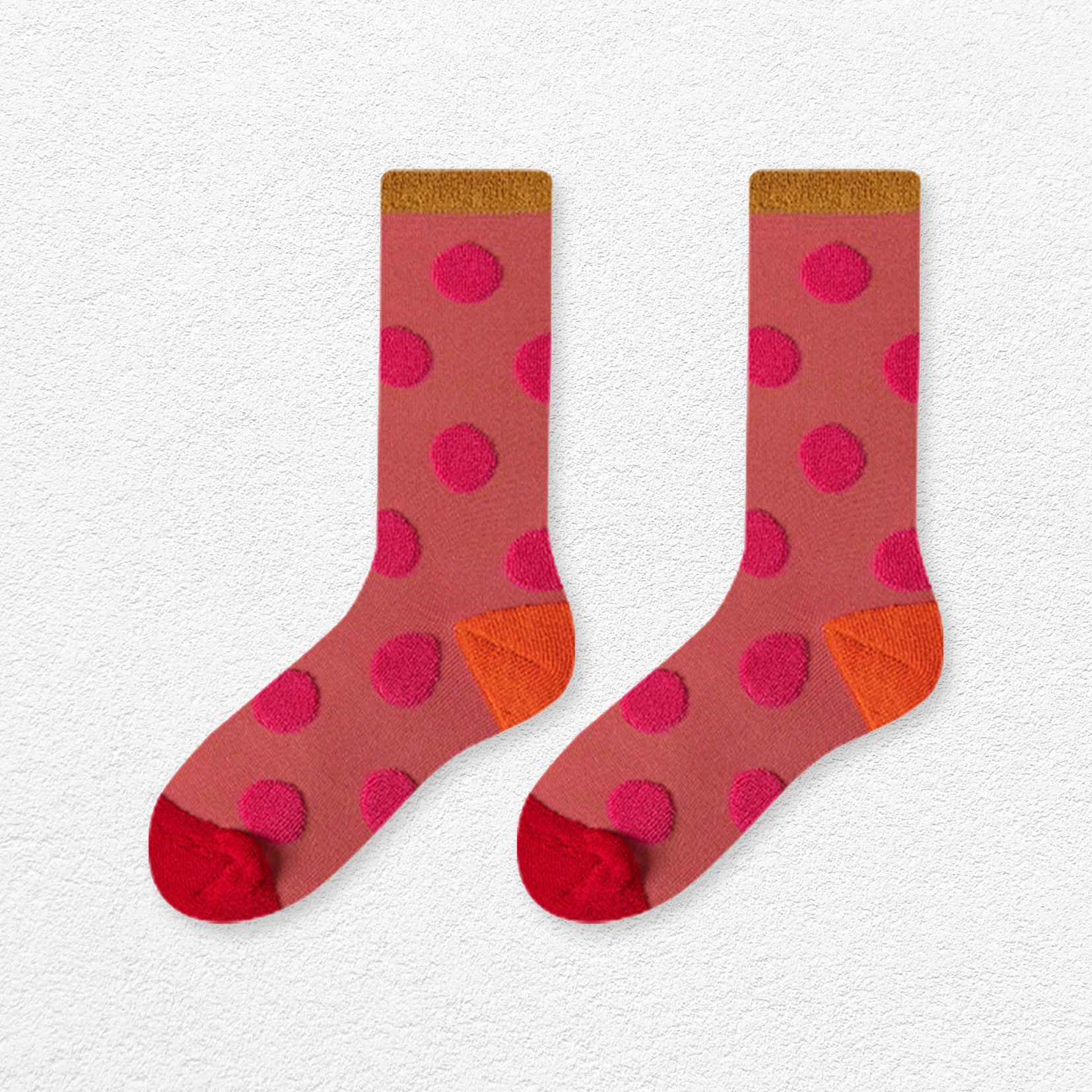 Terry polka dot mid-calf sock -  blush red