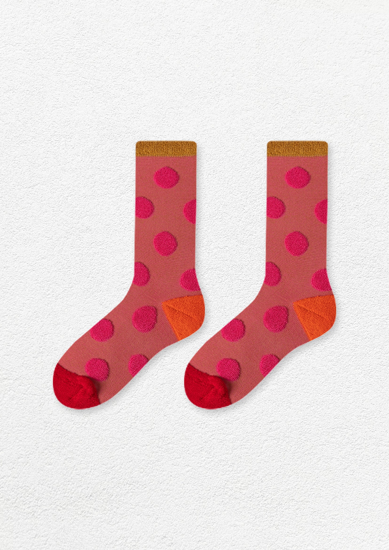 Terry polka dot mid-calf sock -  blush red