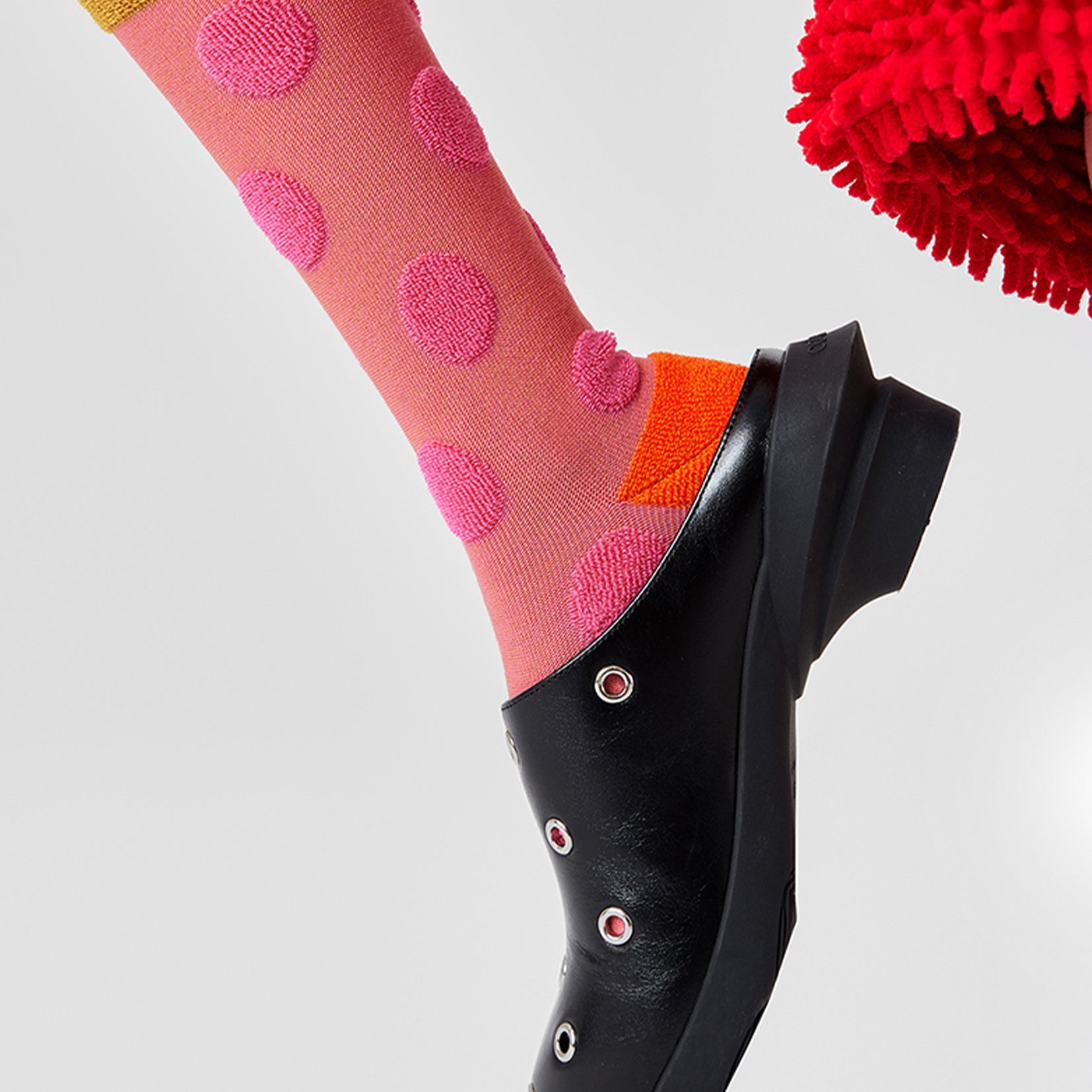 Terry polka dot mid-calf sock -  blush red