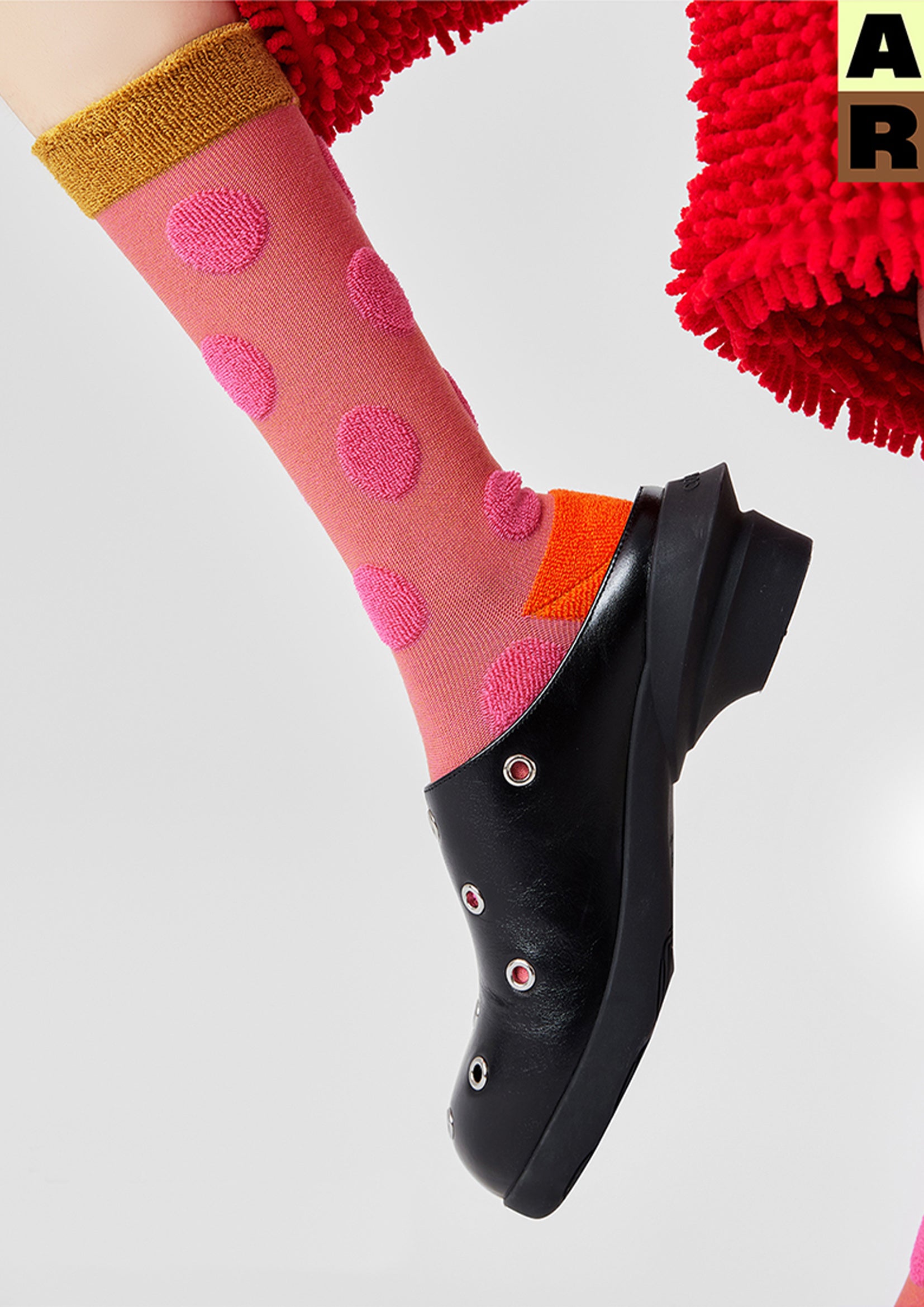 Terry polka dot mid-calf sock -  blush red