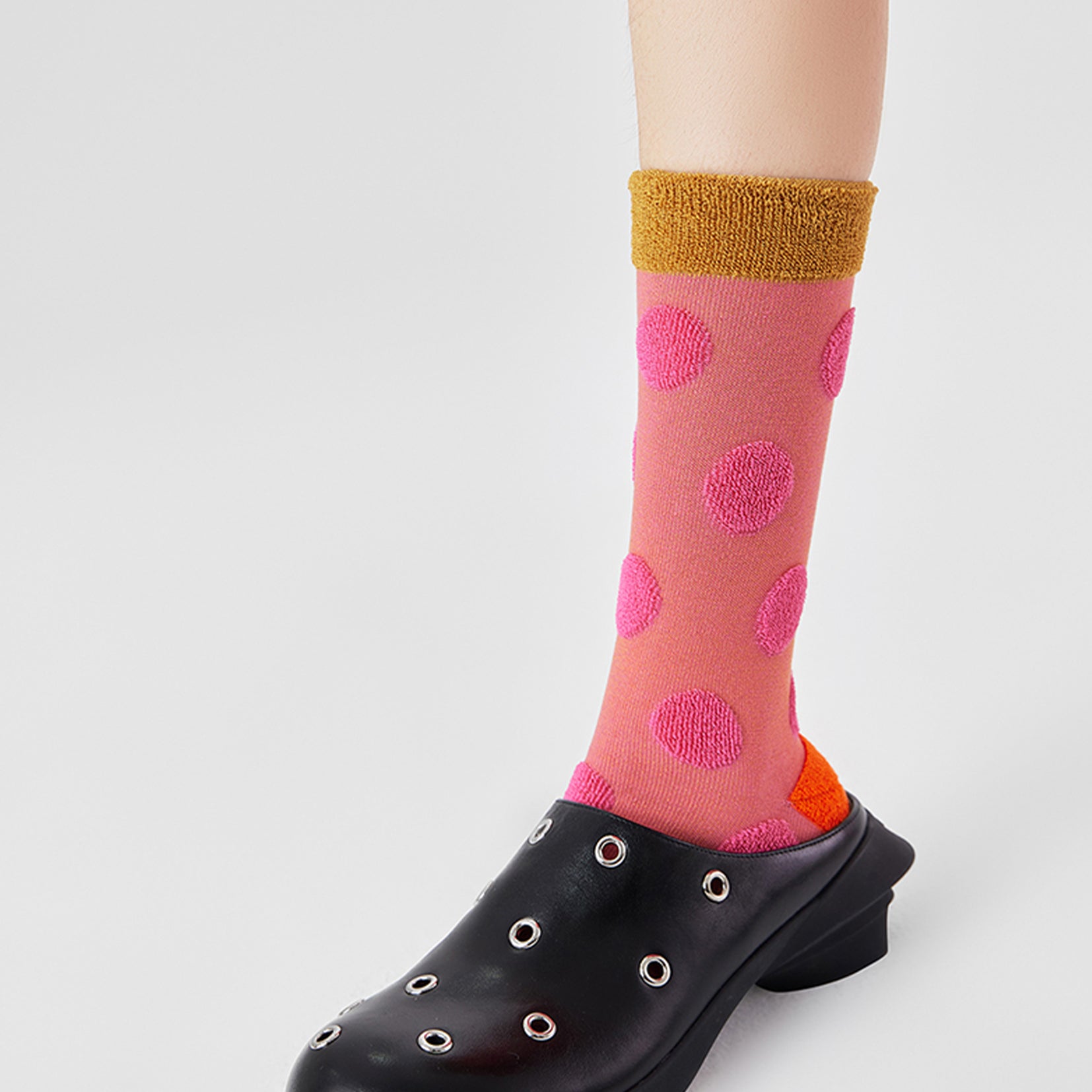 Terry polka dot mid-calf sock -  blush red