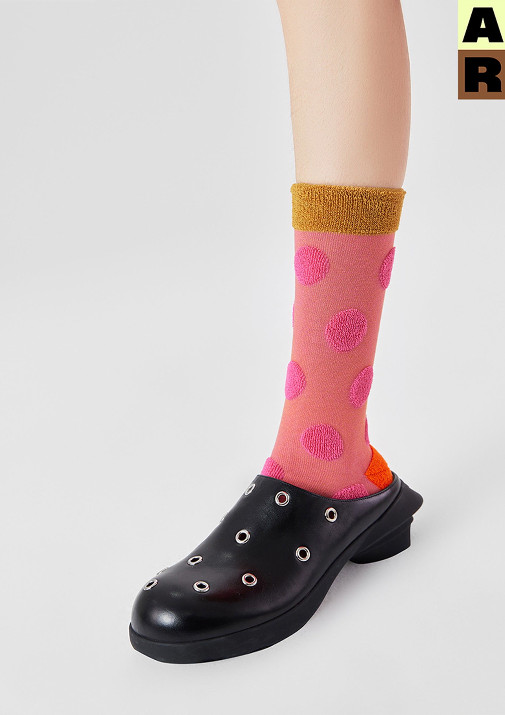 Terry polka dot mid-calf sock -  blush red