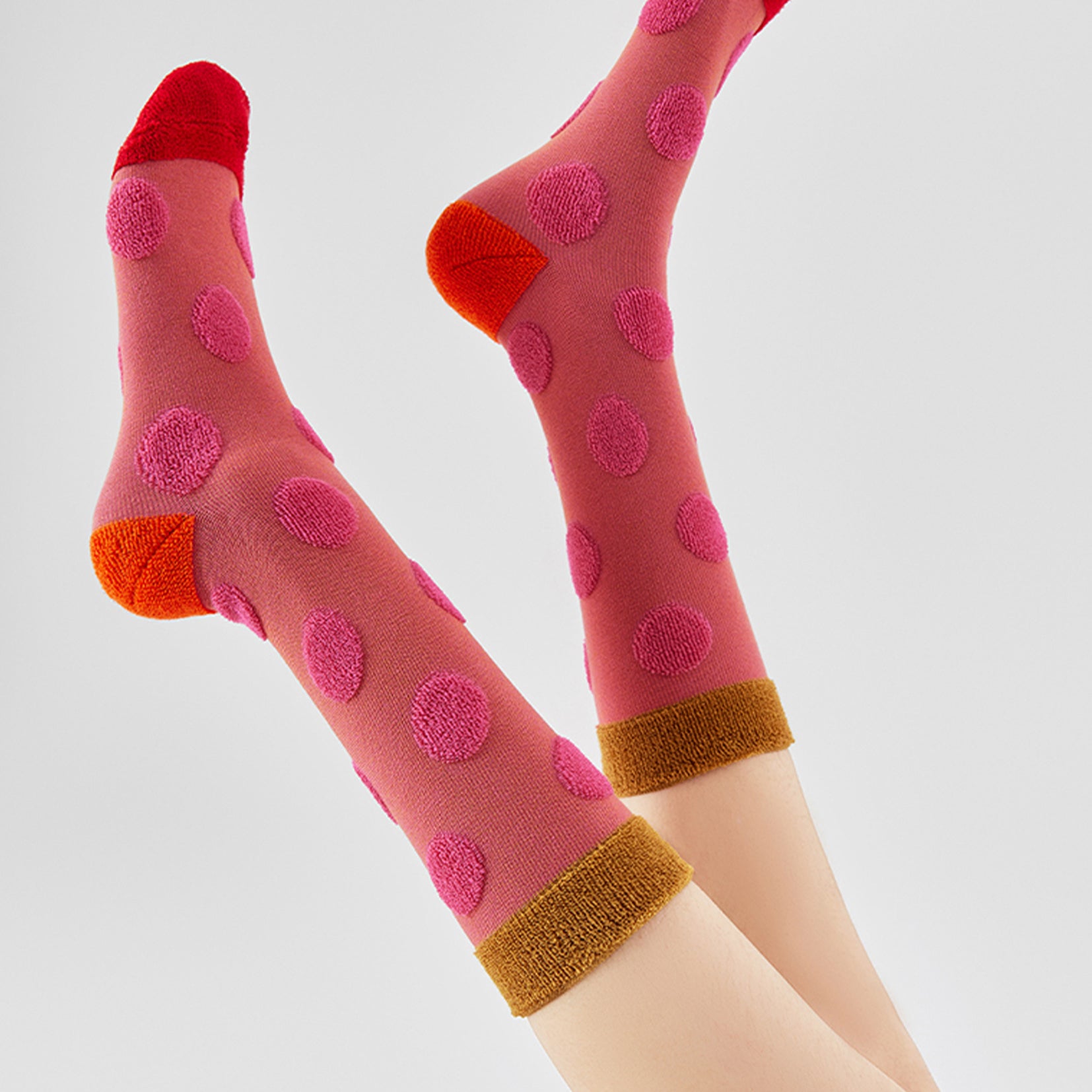 Terry polka dot mid-calf sock -  blush red