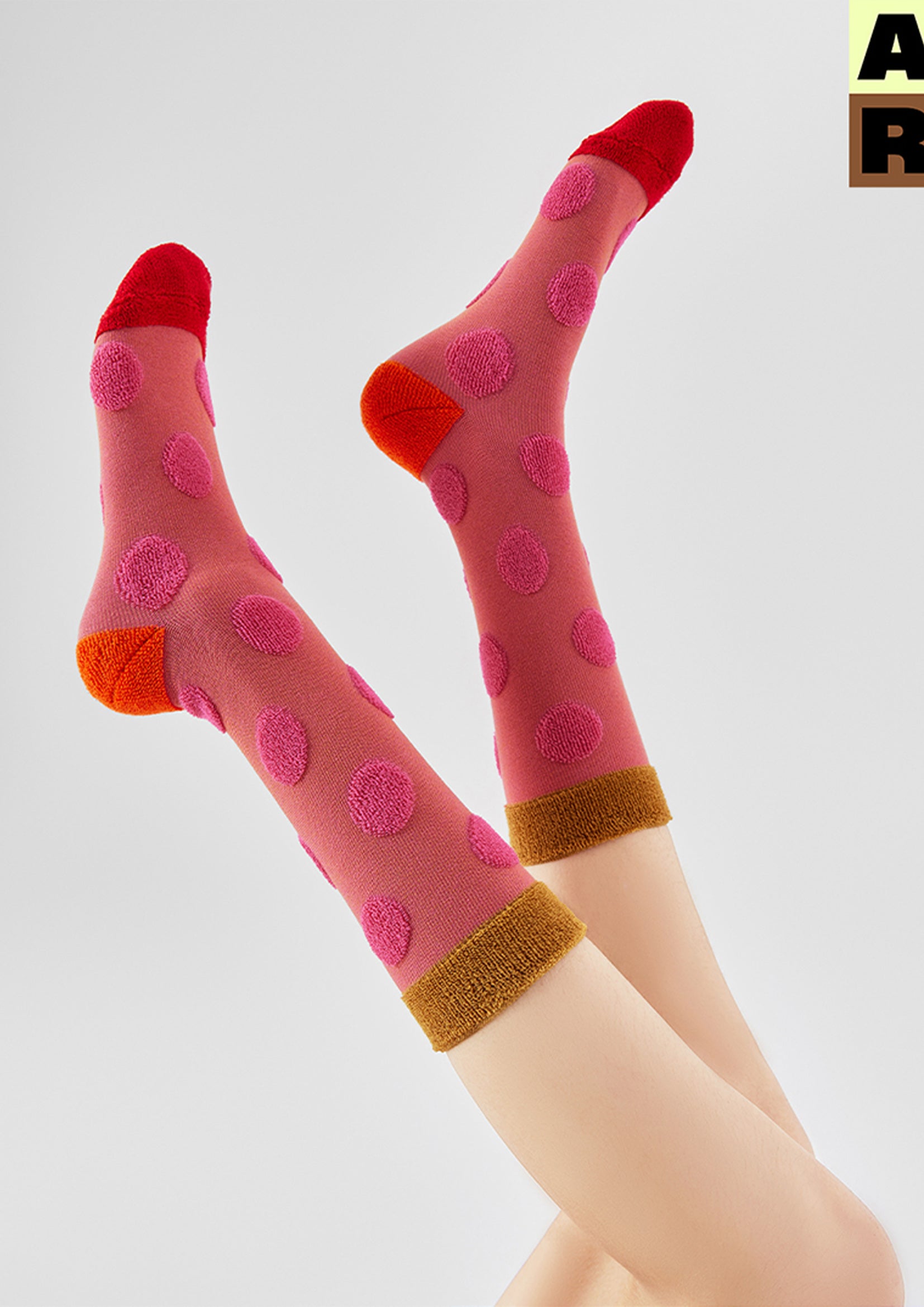 Terry polka dot mid-calf sock -  blush red