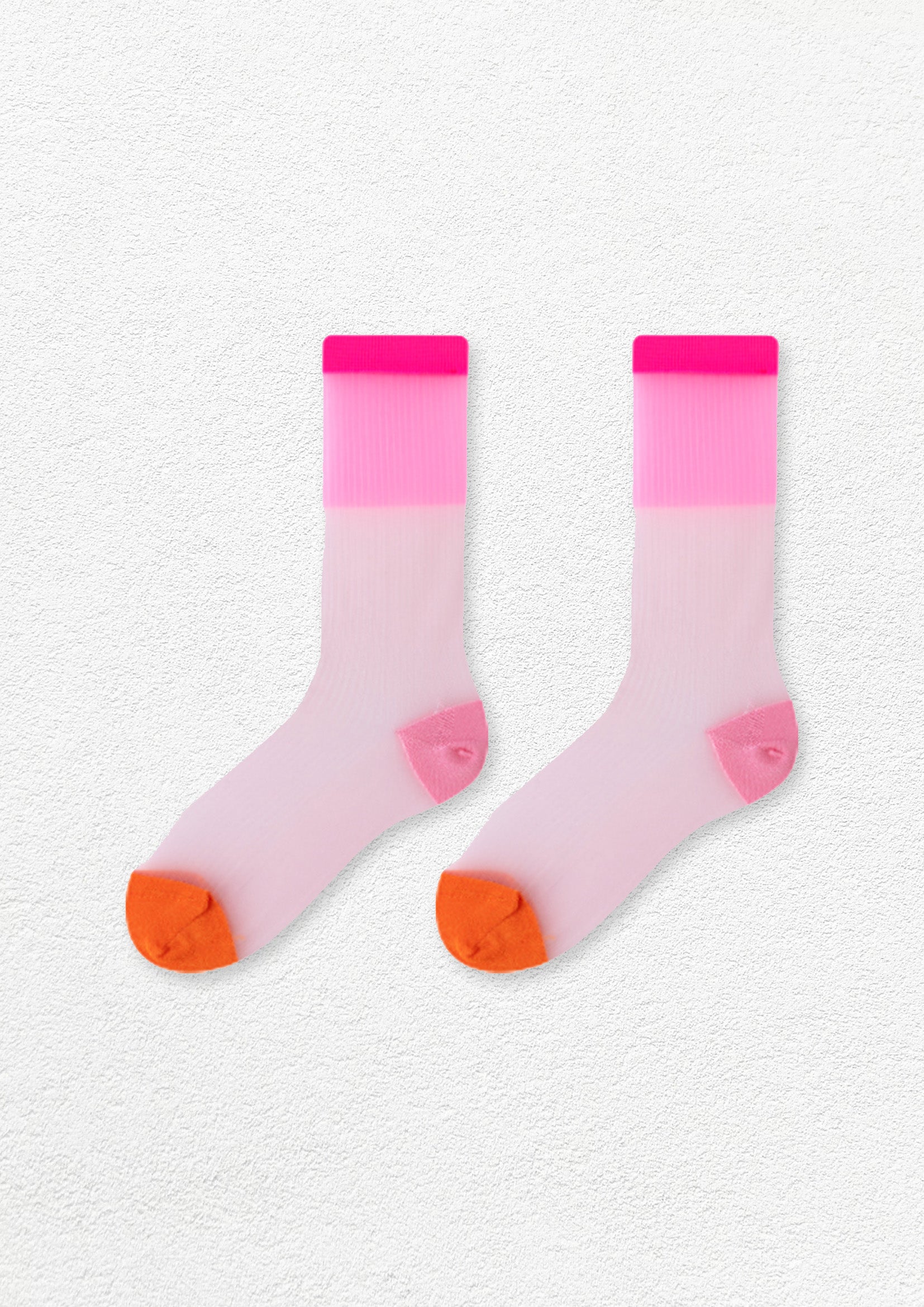 Spliced colour block sheer mid-calf sock - pink