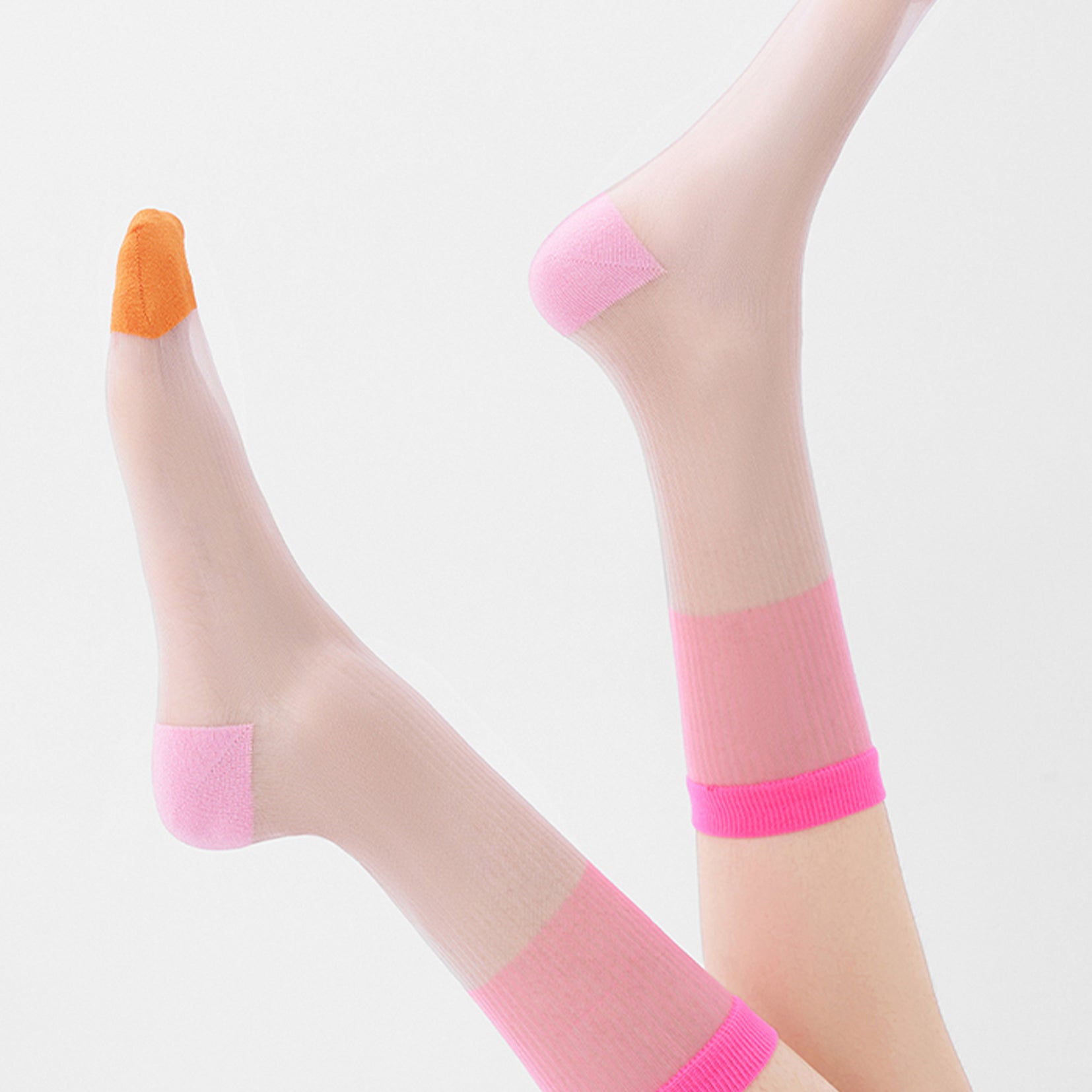 Spliced colour block sheer mid-calf sock - pink