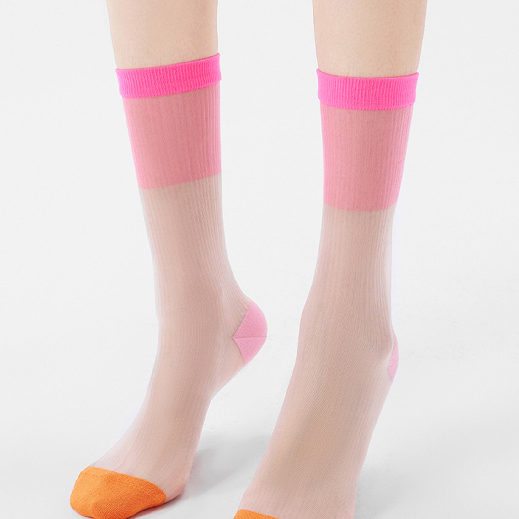 Spliced colour block sheer mid-calf sock - pink