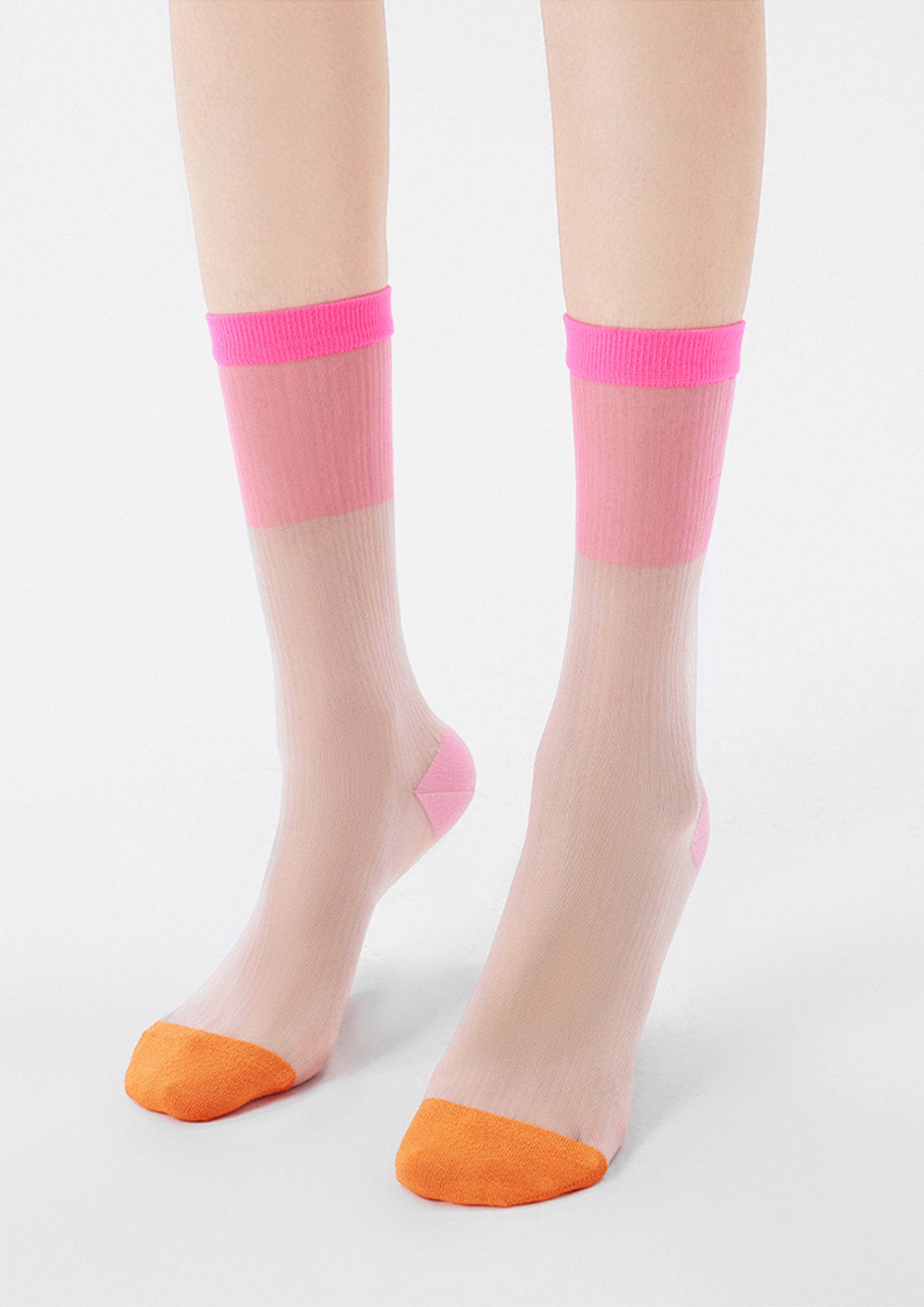 Spliced colour block sheer mid-calf sock - pink