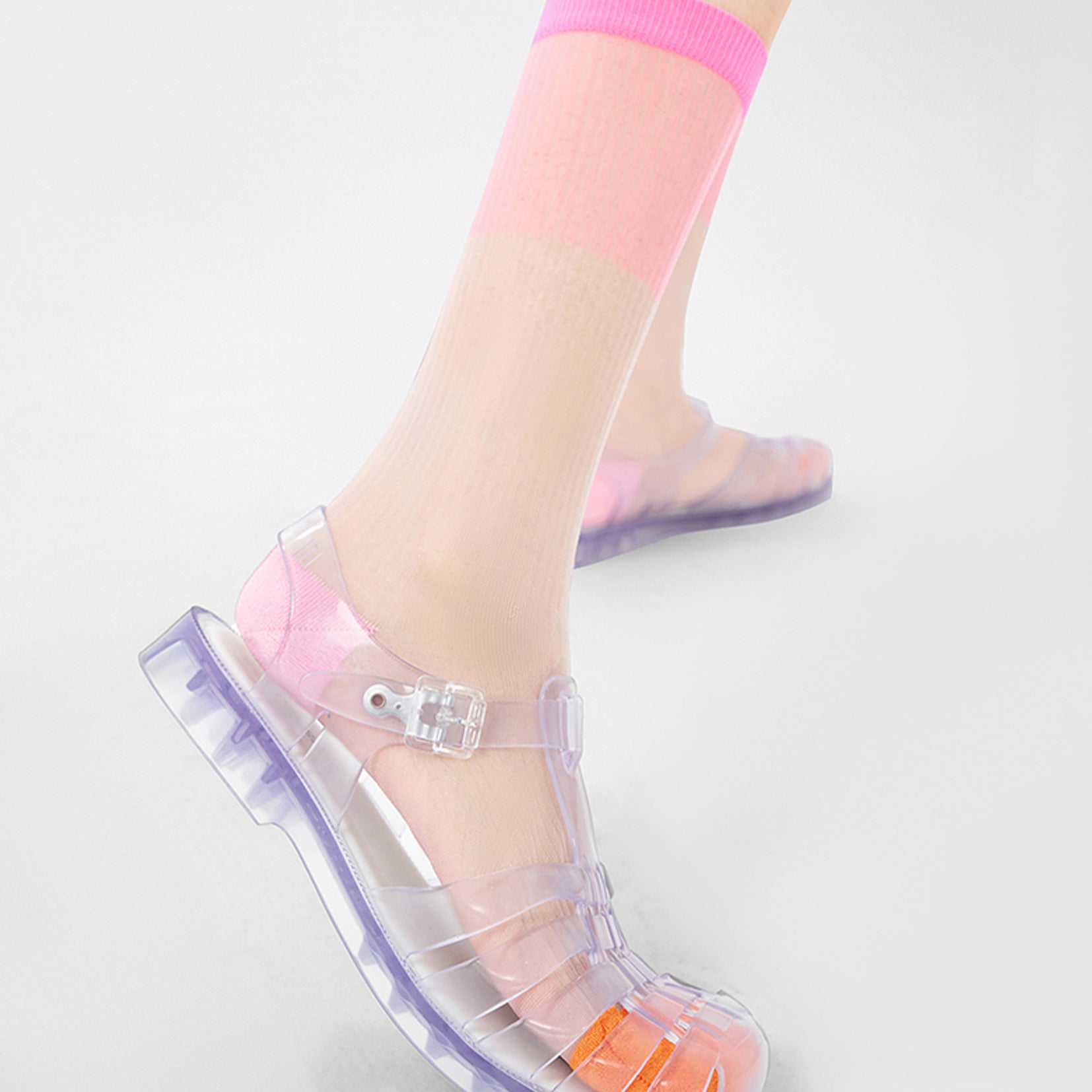 Spliced colour block sheer mid-calf sock - pink