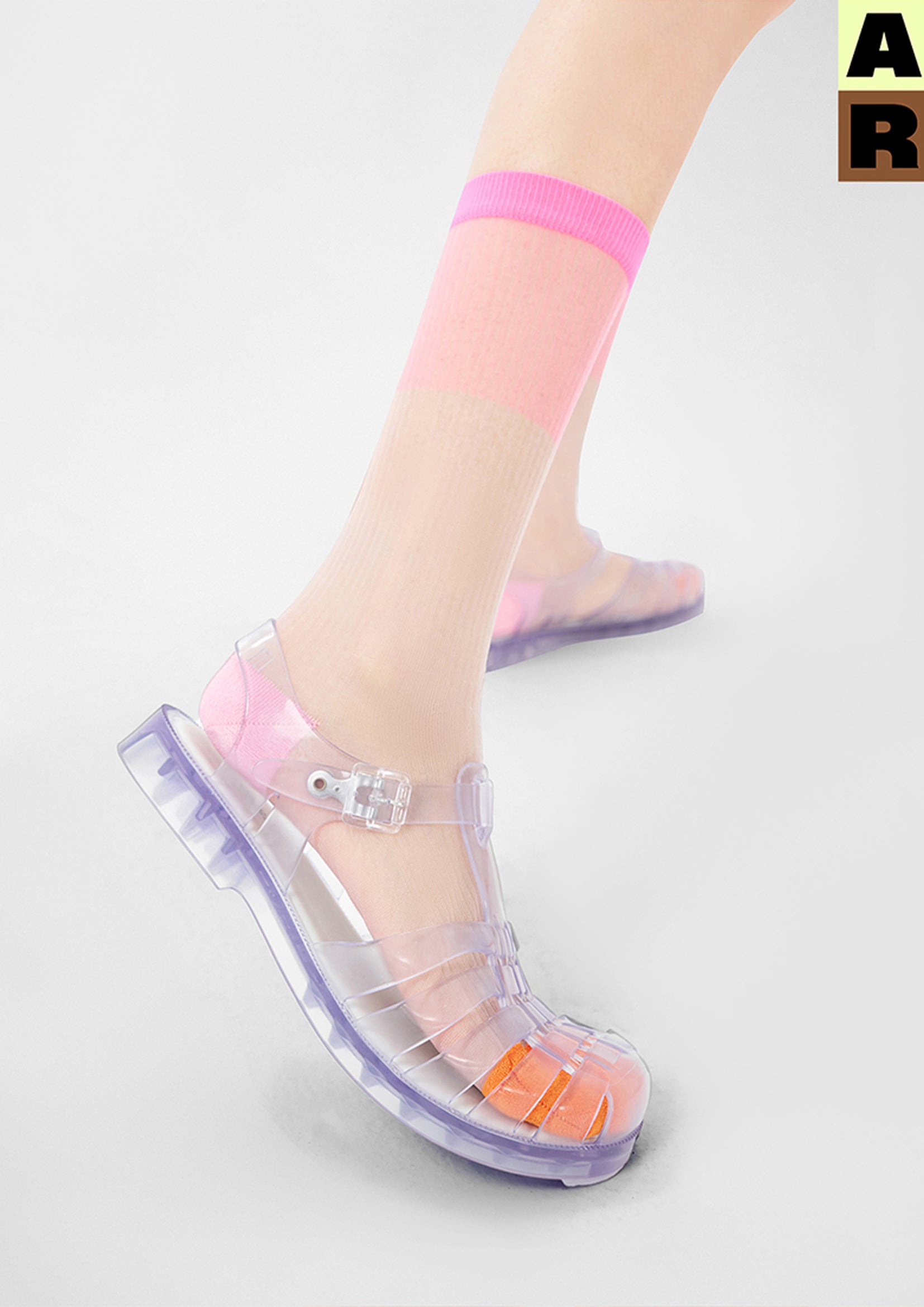 Spliced colour block sheer mid-calf sock - pink