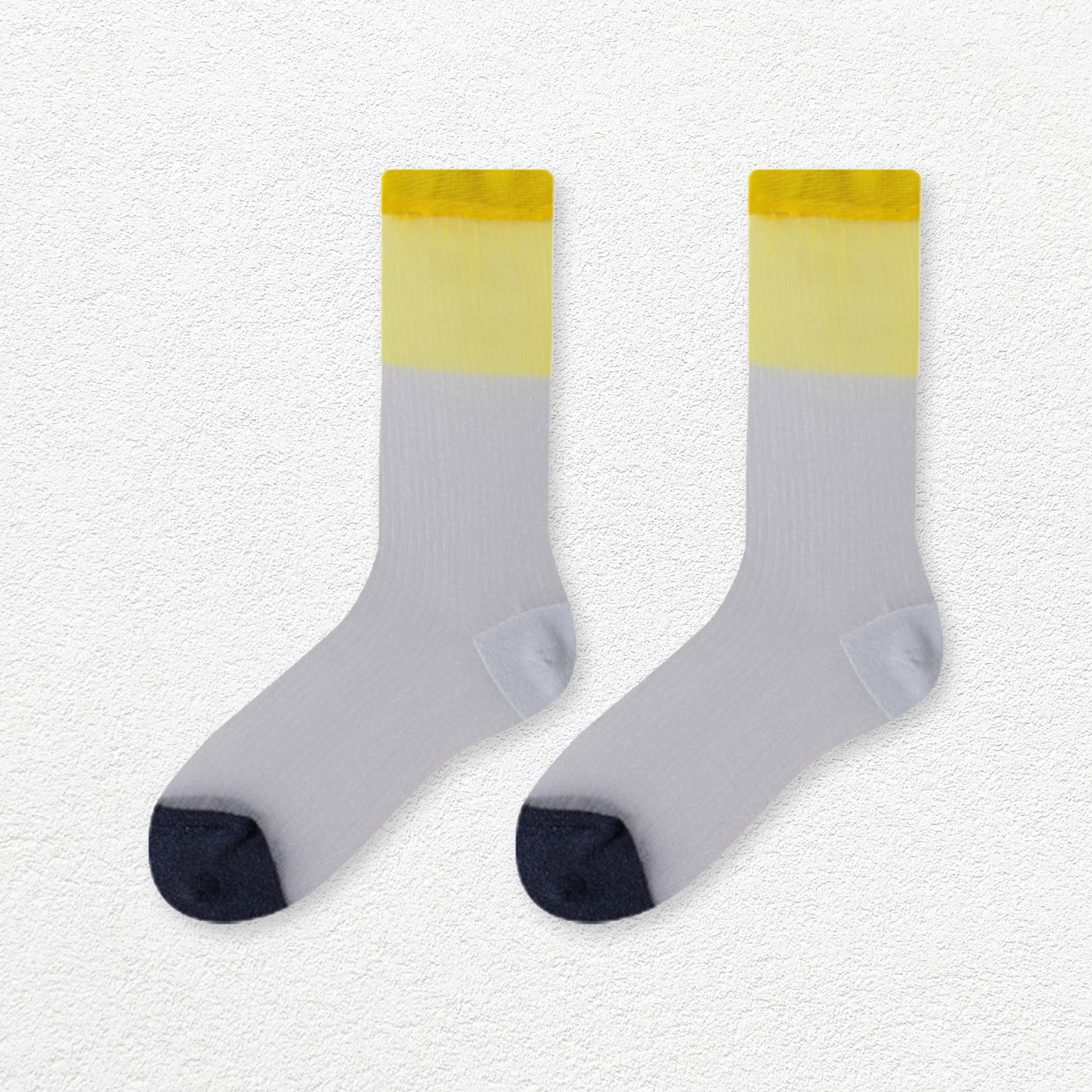 Spliced colour block sheer mid-calf sock - yellow