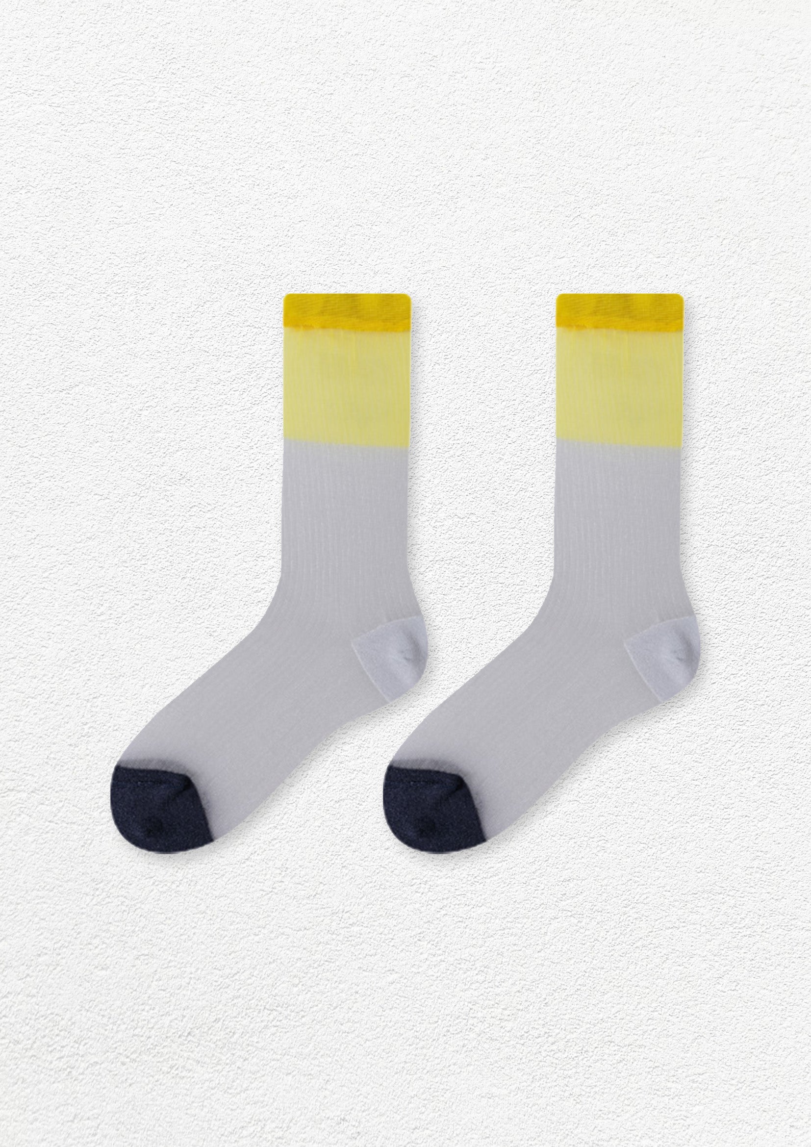 Spliced colour block sheer mid-calf sock - yellow