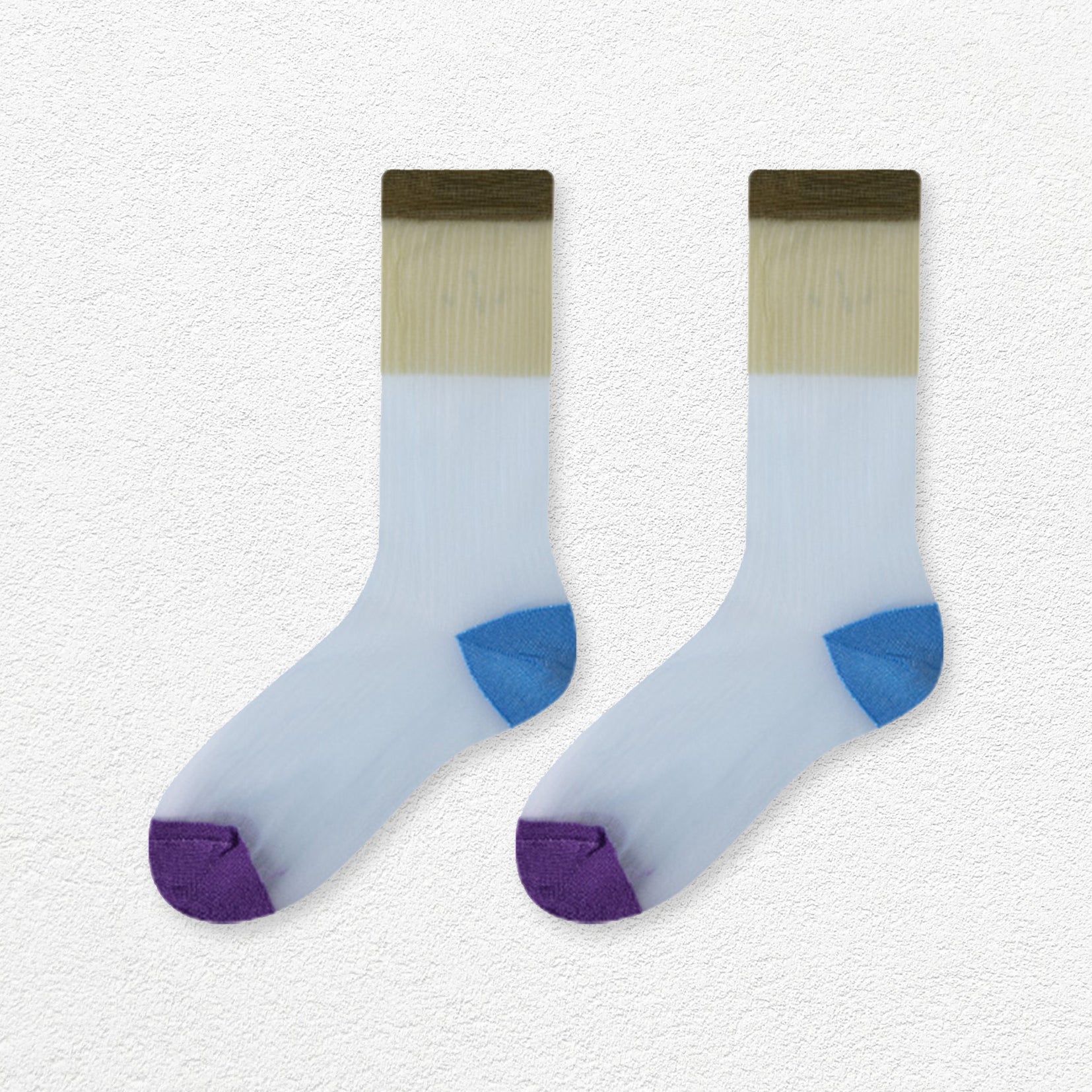 Spliced colour block sheer mid-calf sock - olive