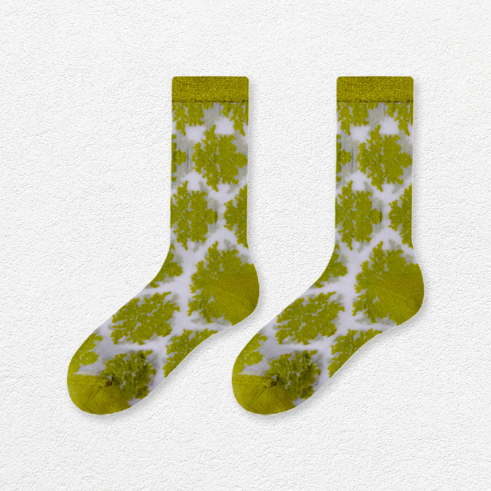 Lace sheer mid-calf socks - olive