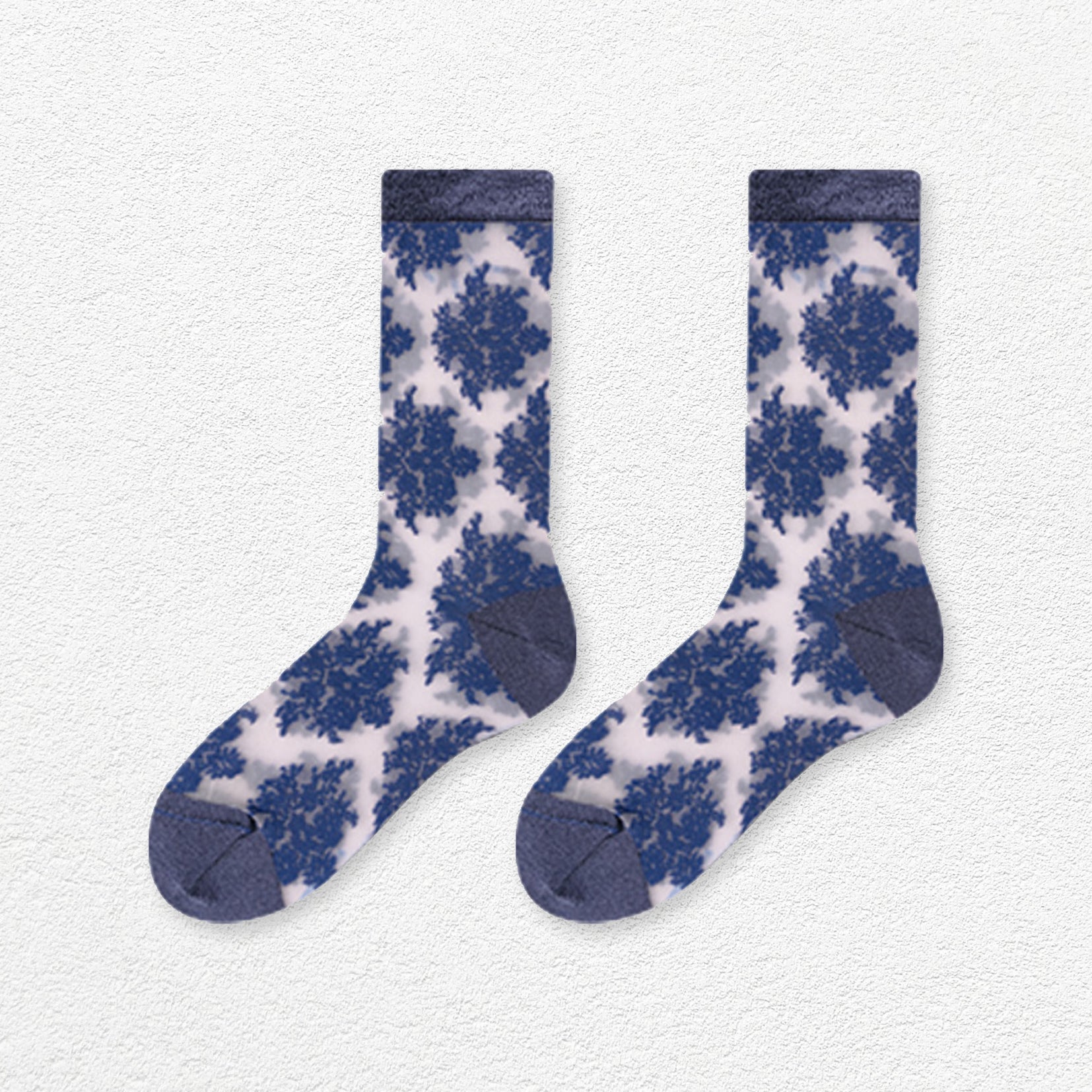 Lace sheer mid-calf sock - indigo