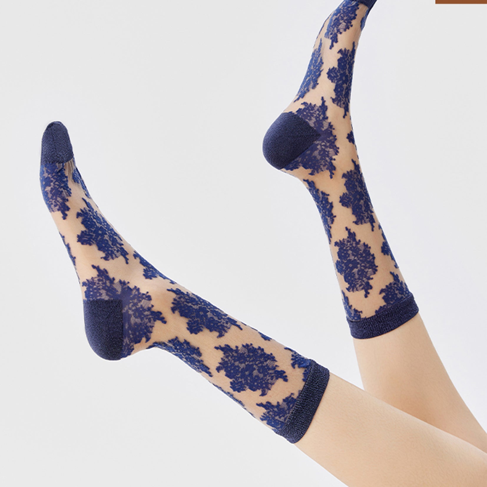 Lace sheer mid-calf sock - indigo