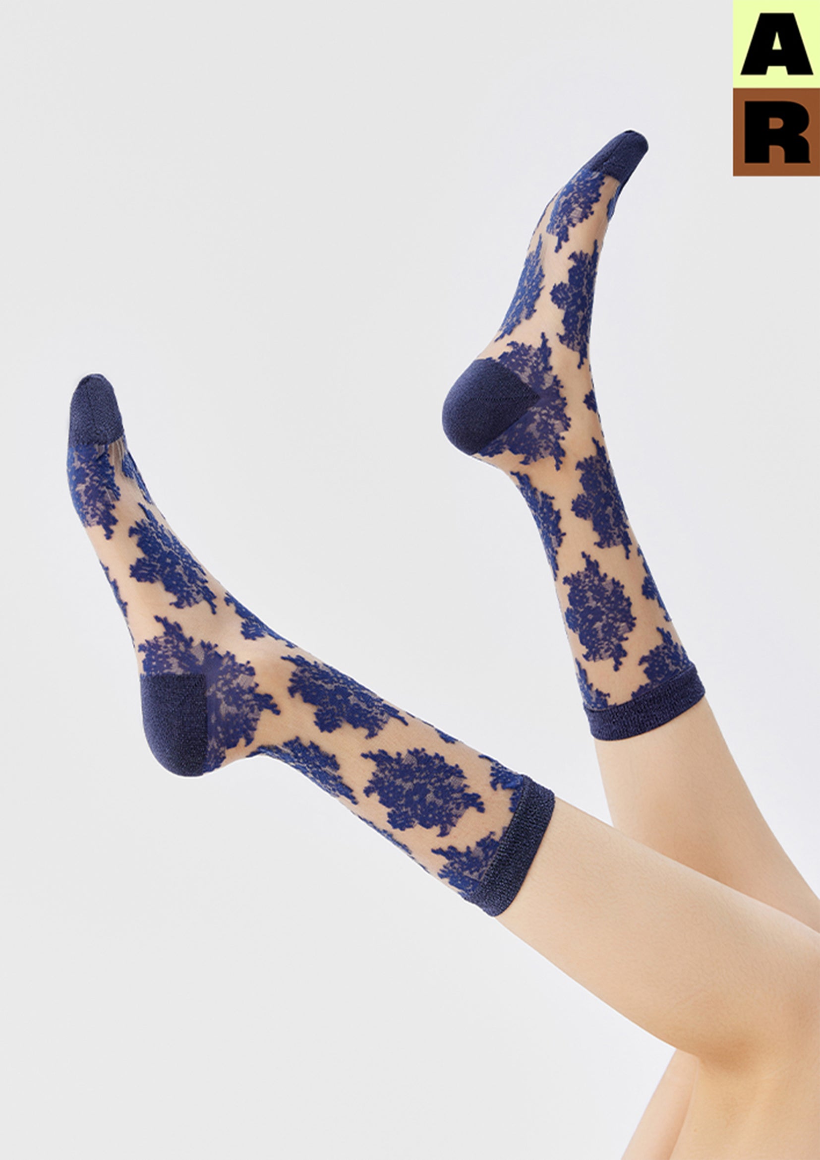 Lace sheer mid-calf sock - indigo