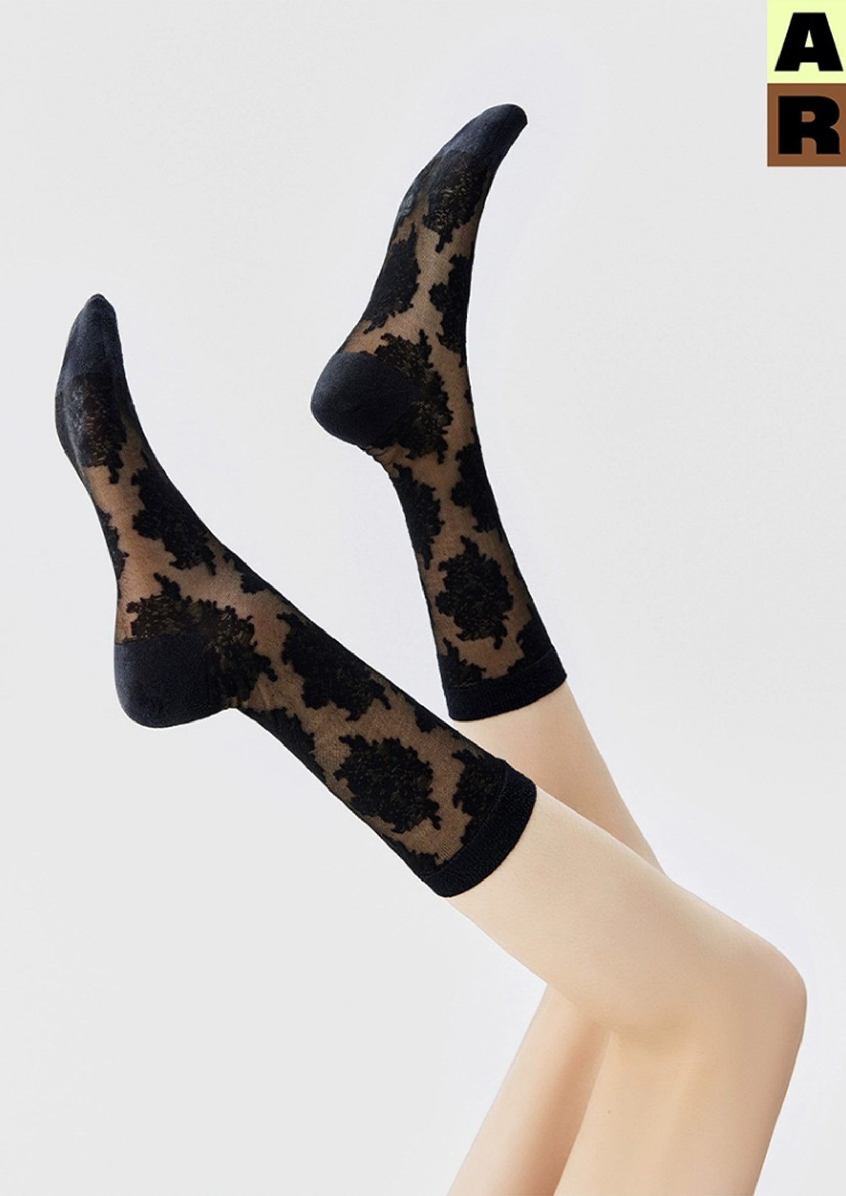 Lace sheer mid-calf sock - black