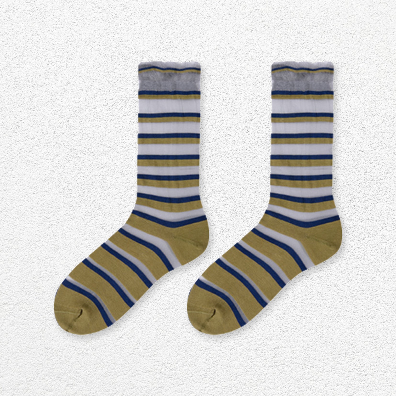 Striped sheer mid-calf sock - olive