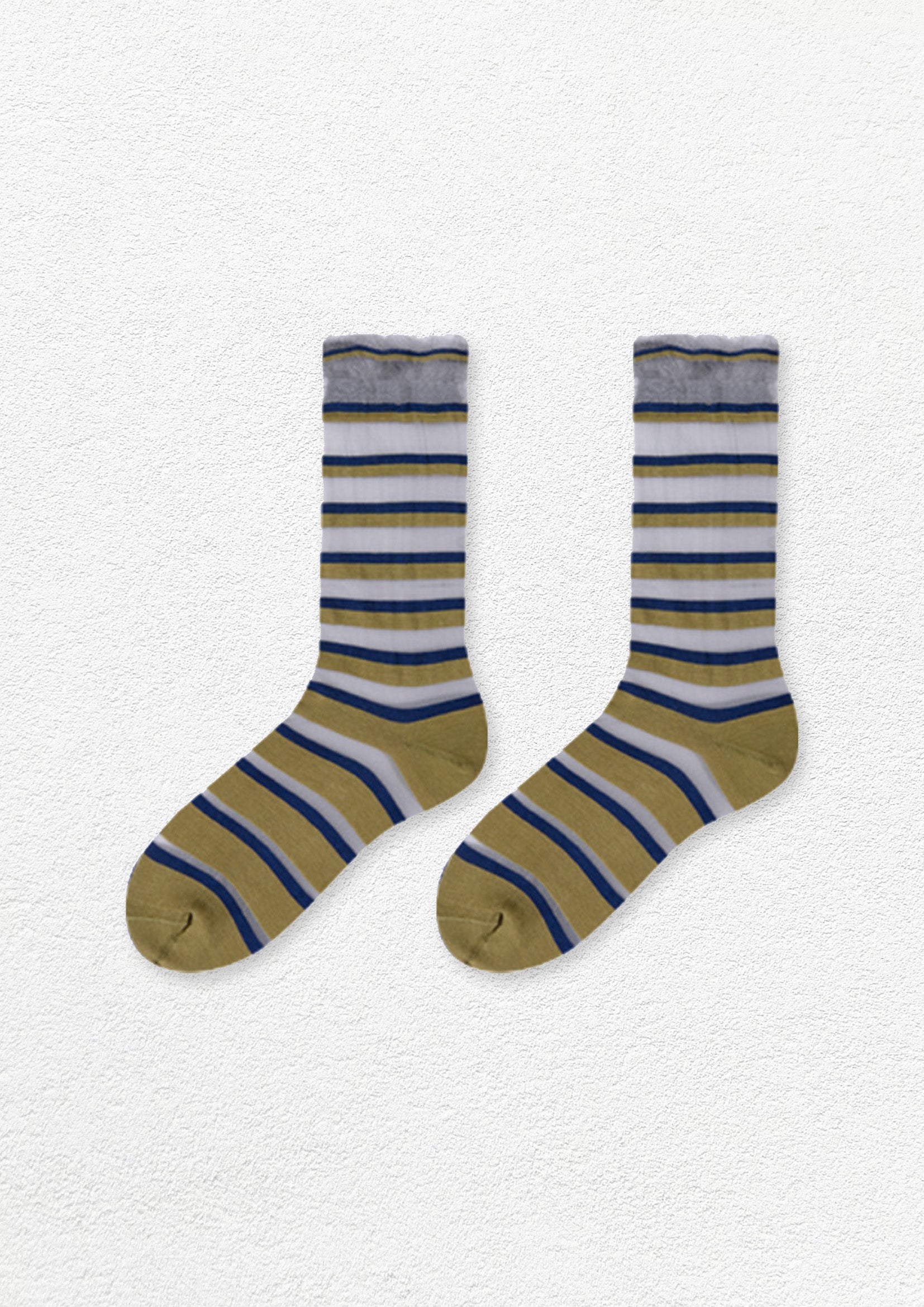 Striped sheer mid-calf sock - olive