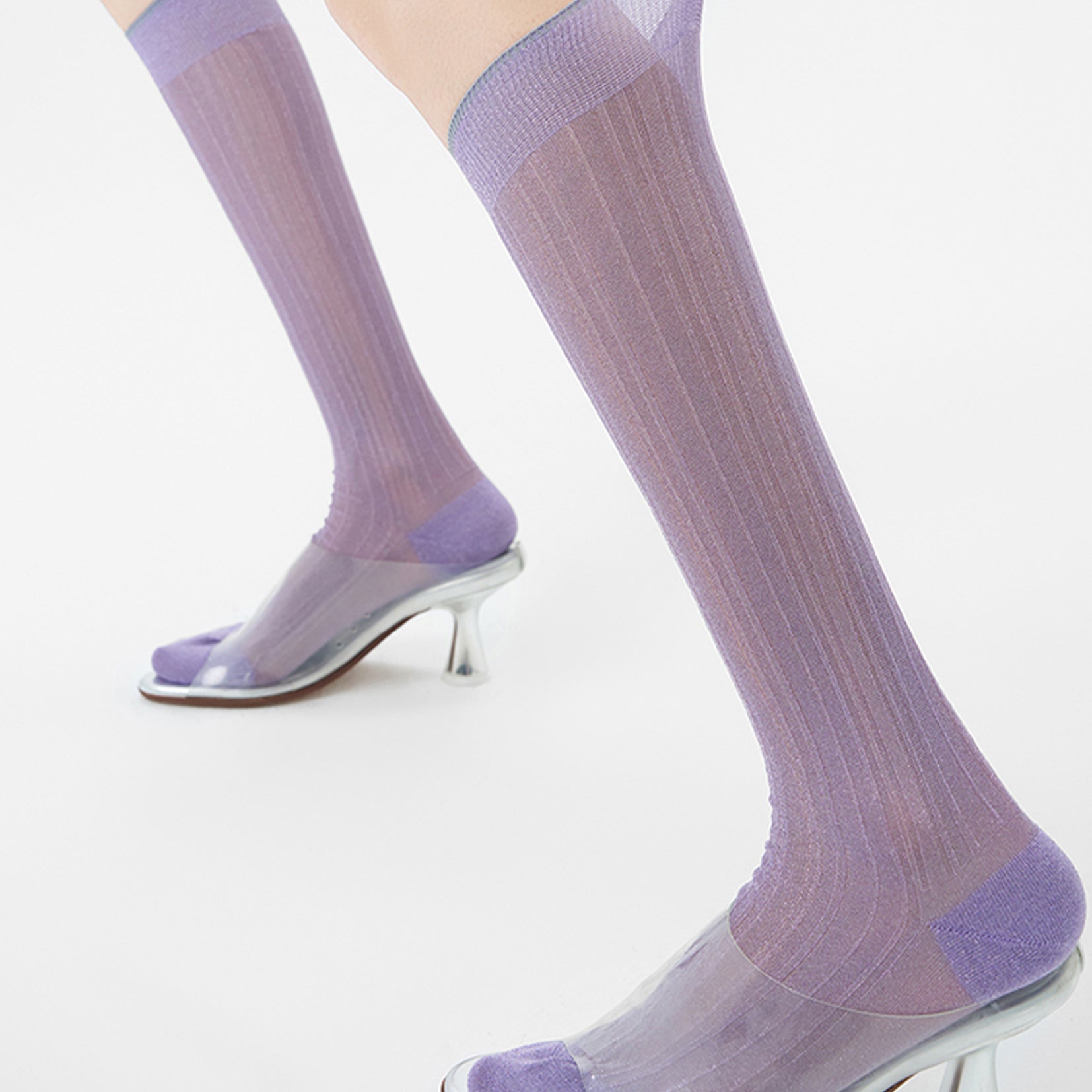 Glitter sheer over-the-calf sock - lavender