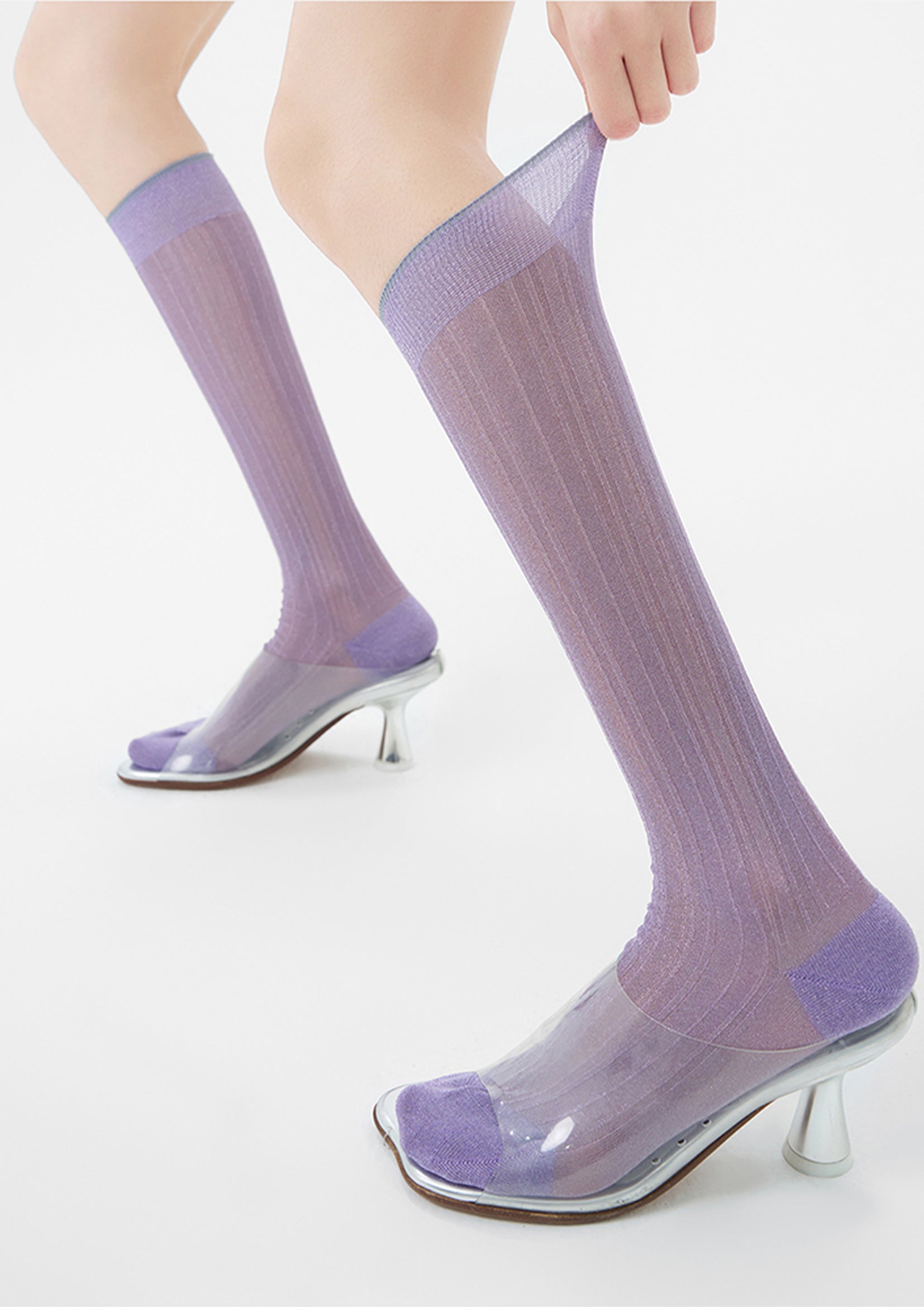 Glitter sheer over-the-calf sock - lavender