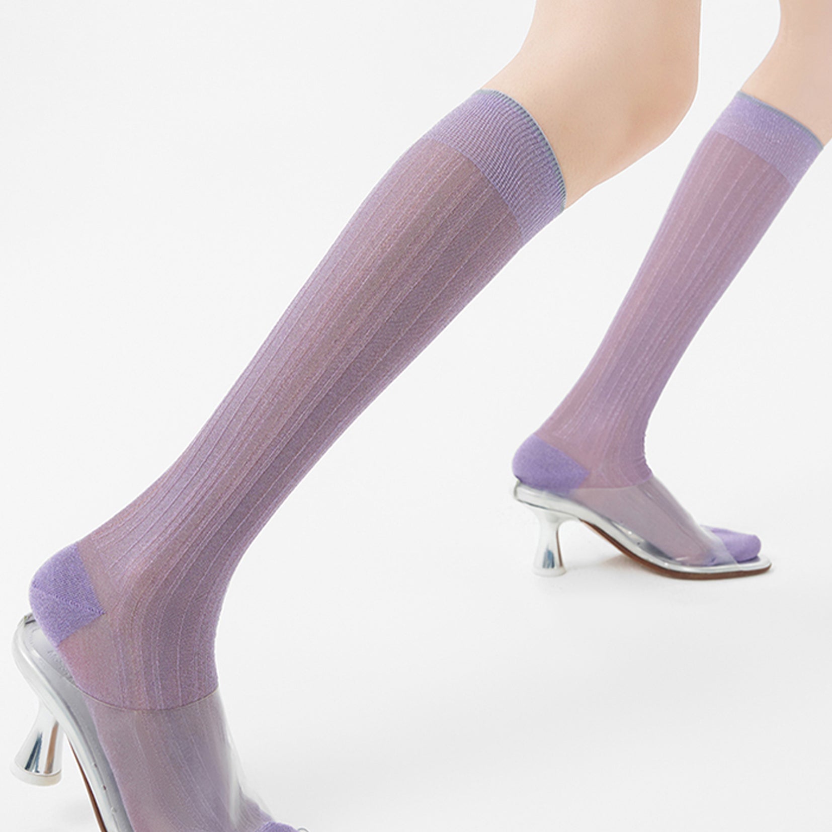 Glitter sheer over-the-calf sock - lavender